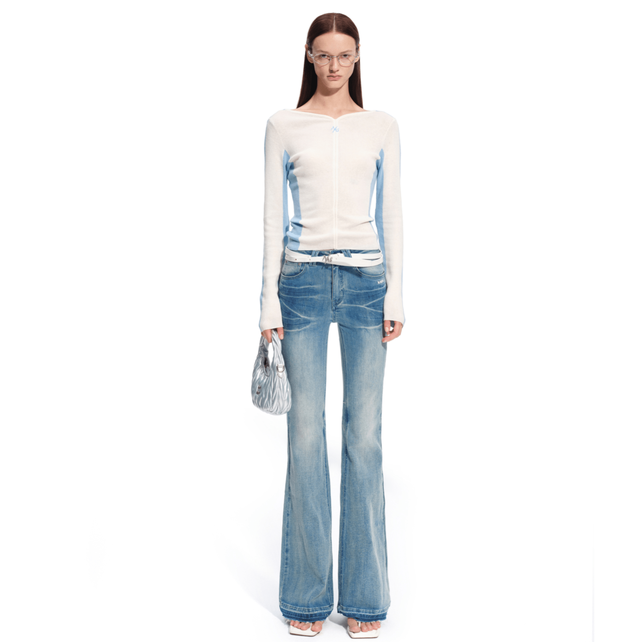 NAWS Waterfall Knit Top in Blue and White | MADAX