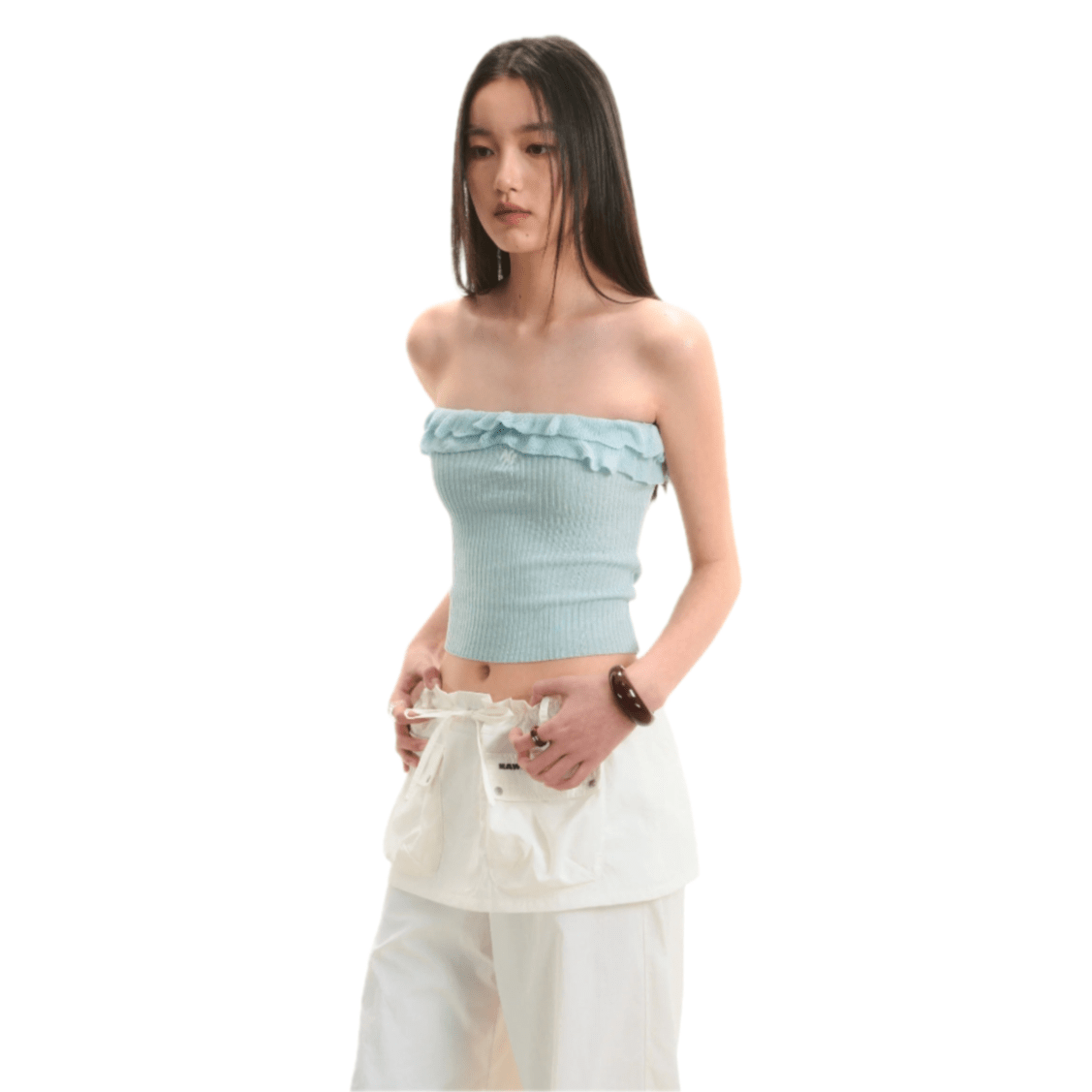 NAWS Wave Bandeau Ruffle Knit Vest Top in Blue | MADAX