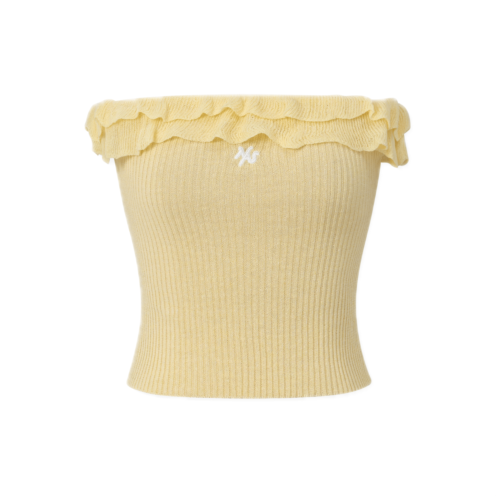 NAWS Wave Tube Top Ruffled Knitted Vest Top in Yellow | MADAX