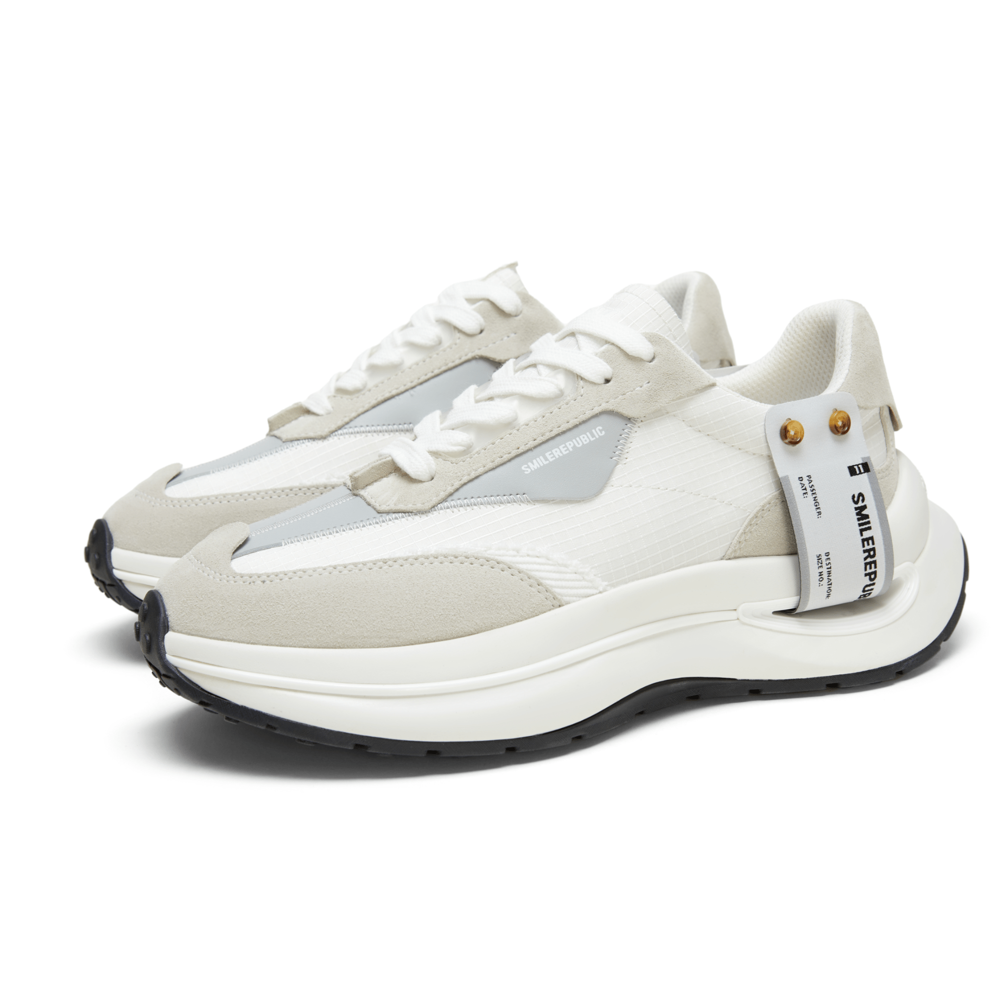 SMILEREPUBLIC White and Gray Low - top Retro Jogging Shoes 1.0 | MADAX