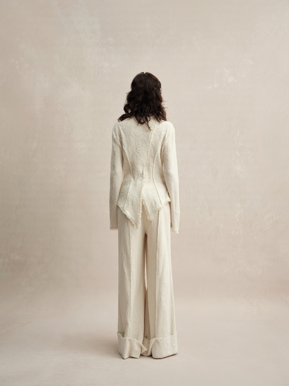 ELYWOOD White Asymmetrical Wool Lace Shirt | MADAX