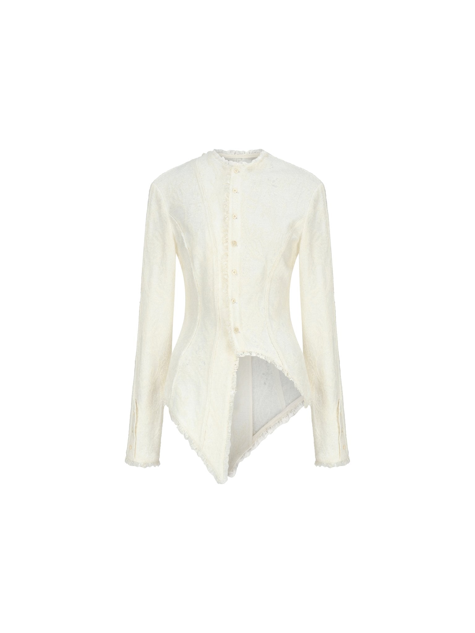 ELYWOOD White Asymmetrical Wool Lace Shirt | MADAX