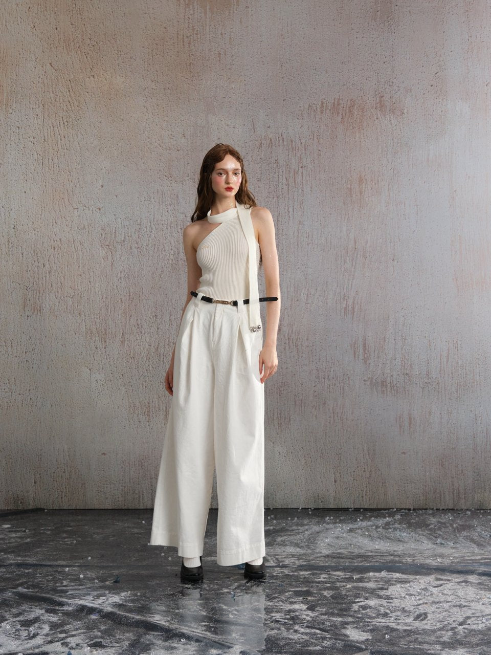 ARTE PURA White Belted Wide Leg Pants | MADA IN CHINA