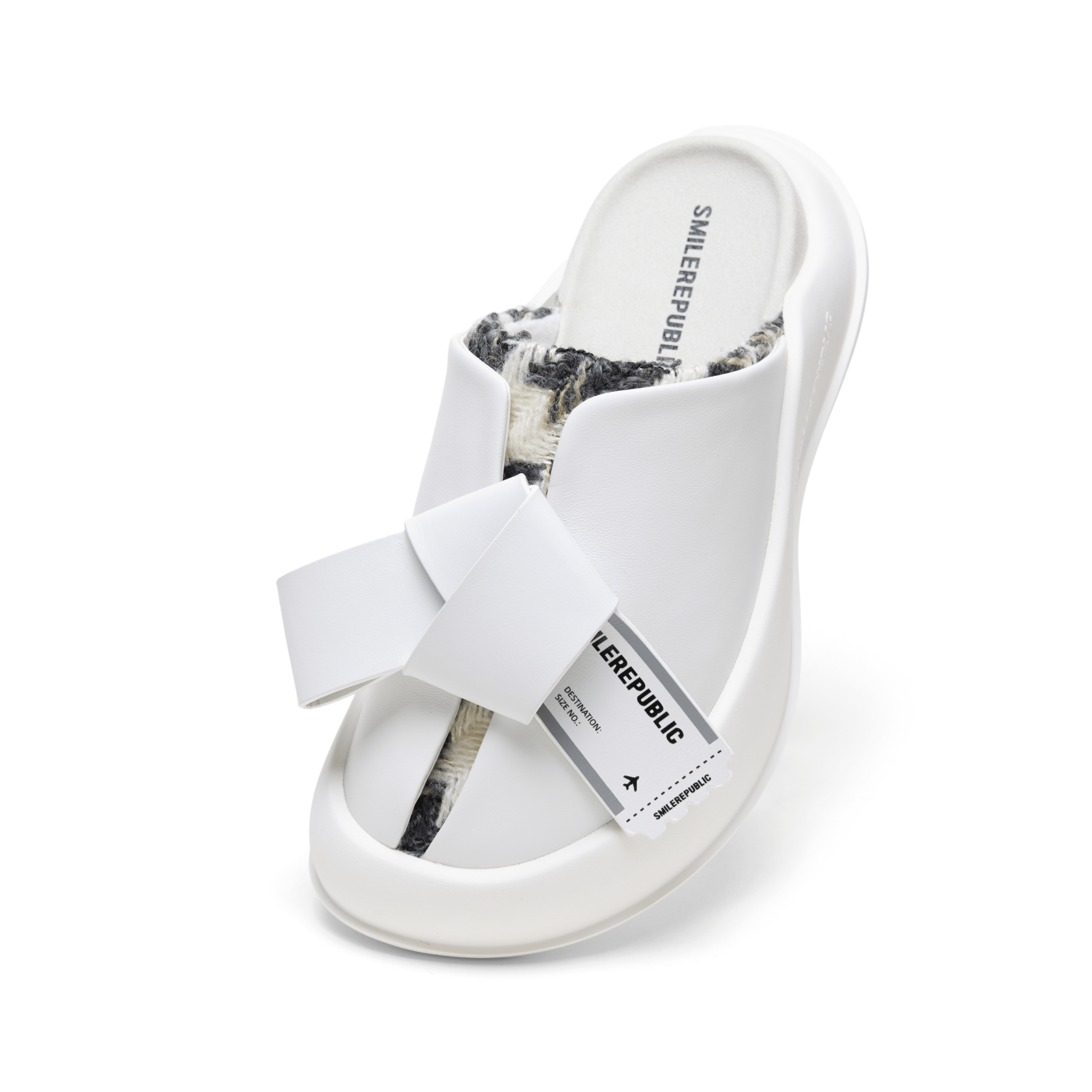 SMILEREPUBLIC White Bow Square Buckle Thick - soled Half - slippers | MADAX