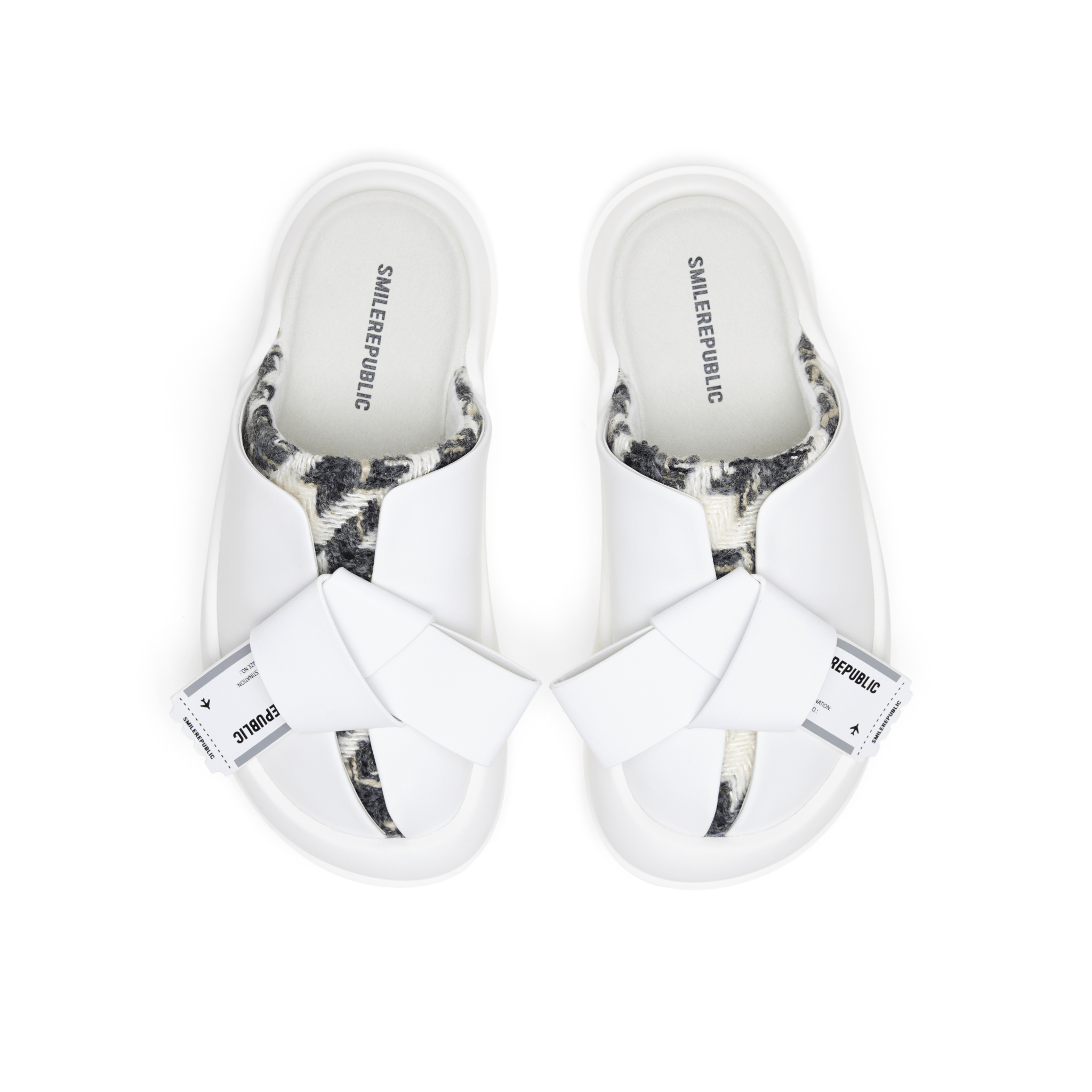 SMILEREPUBLIC White Bow Square Buckle Thick - soled Half - slippers | MADAX