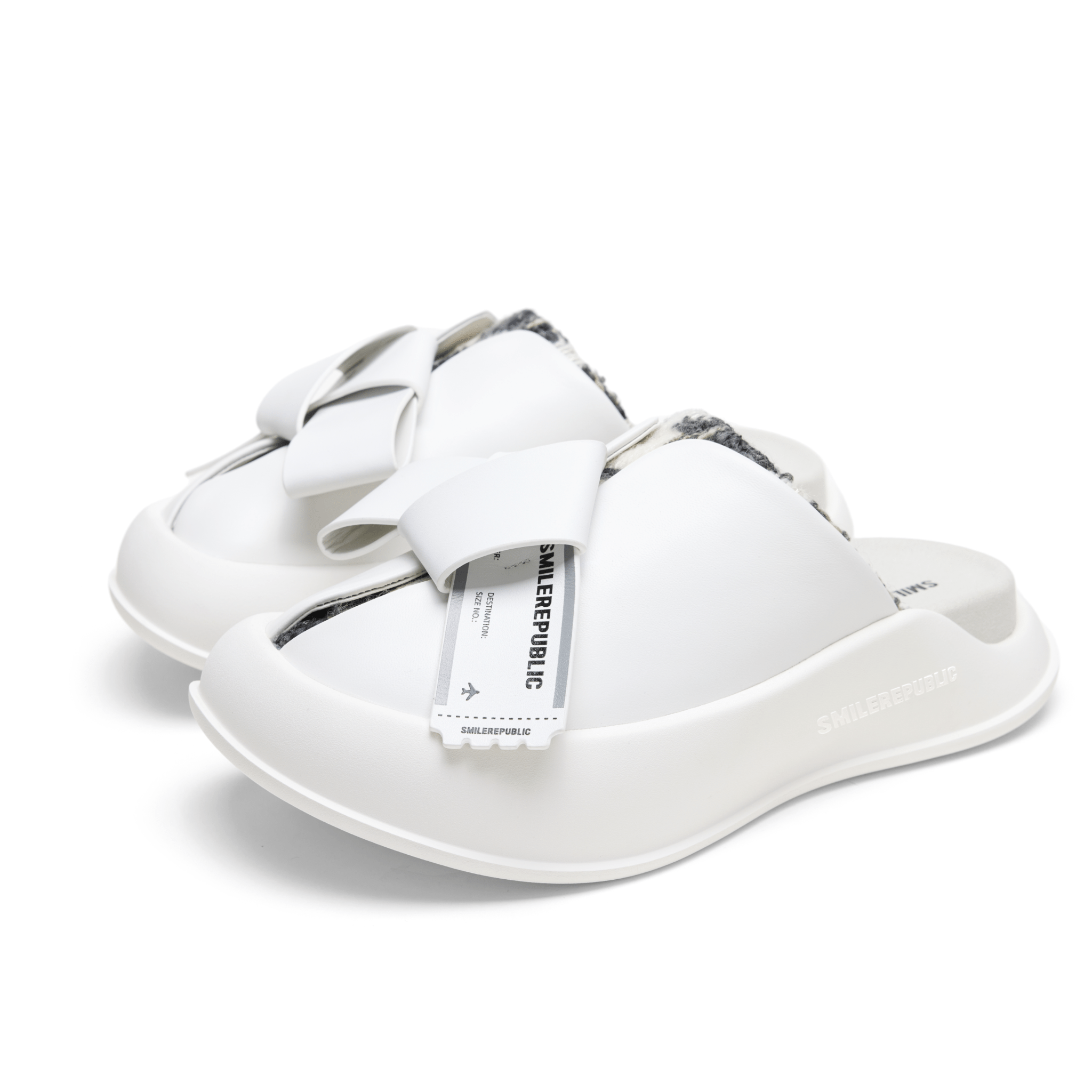 SMILEREPUBLIC White Bow Square Buckle Thick - soled Half - slippers | MADAX