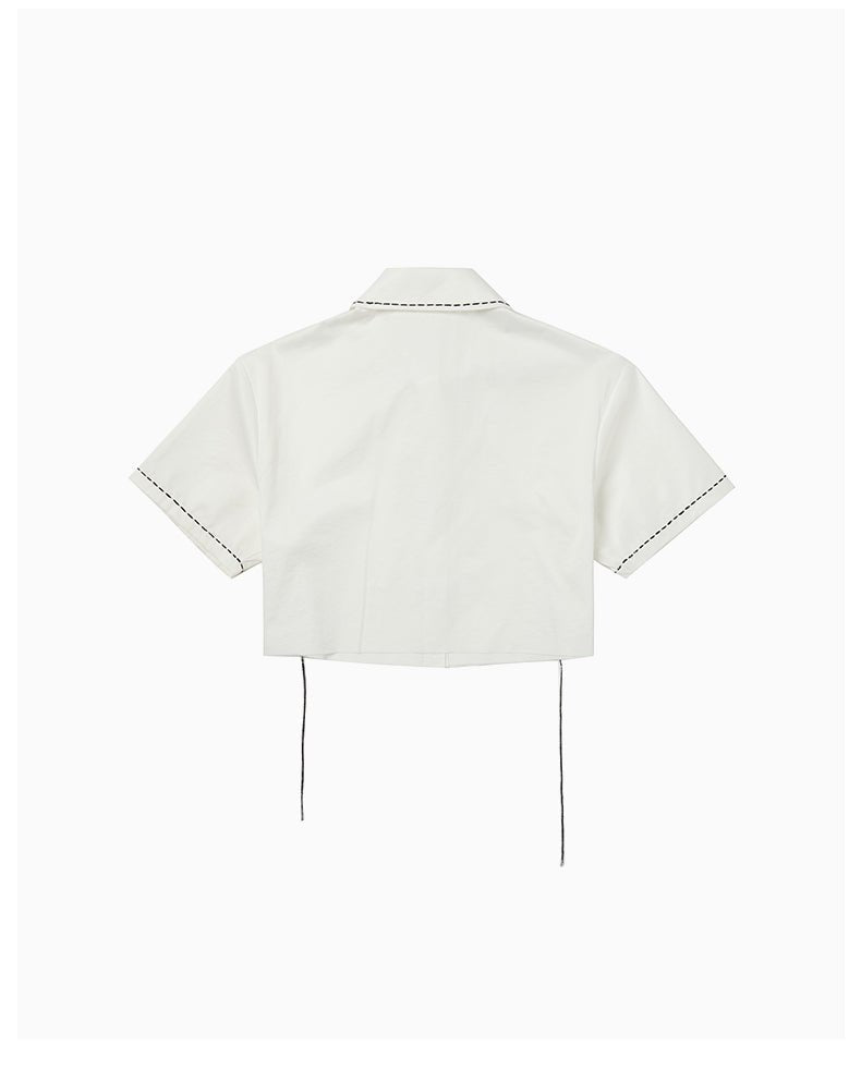 CHARLIE LUCIANO White Cropped Shirt with Logo Collar | MADA IN CHINA