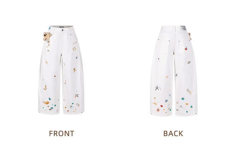 13DE MARZO White Denim Sticker Bear Jeans | MADAX