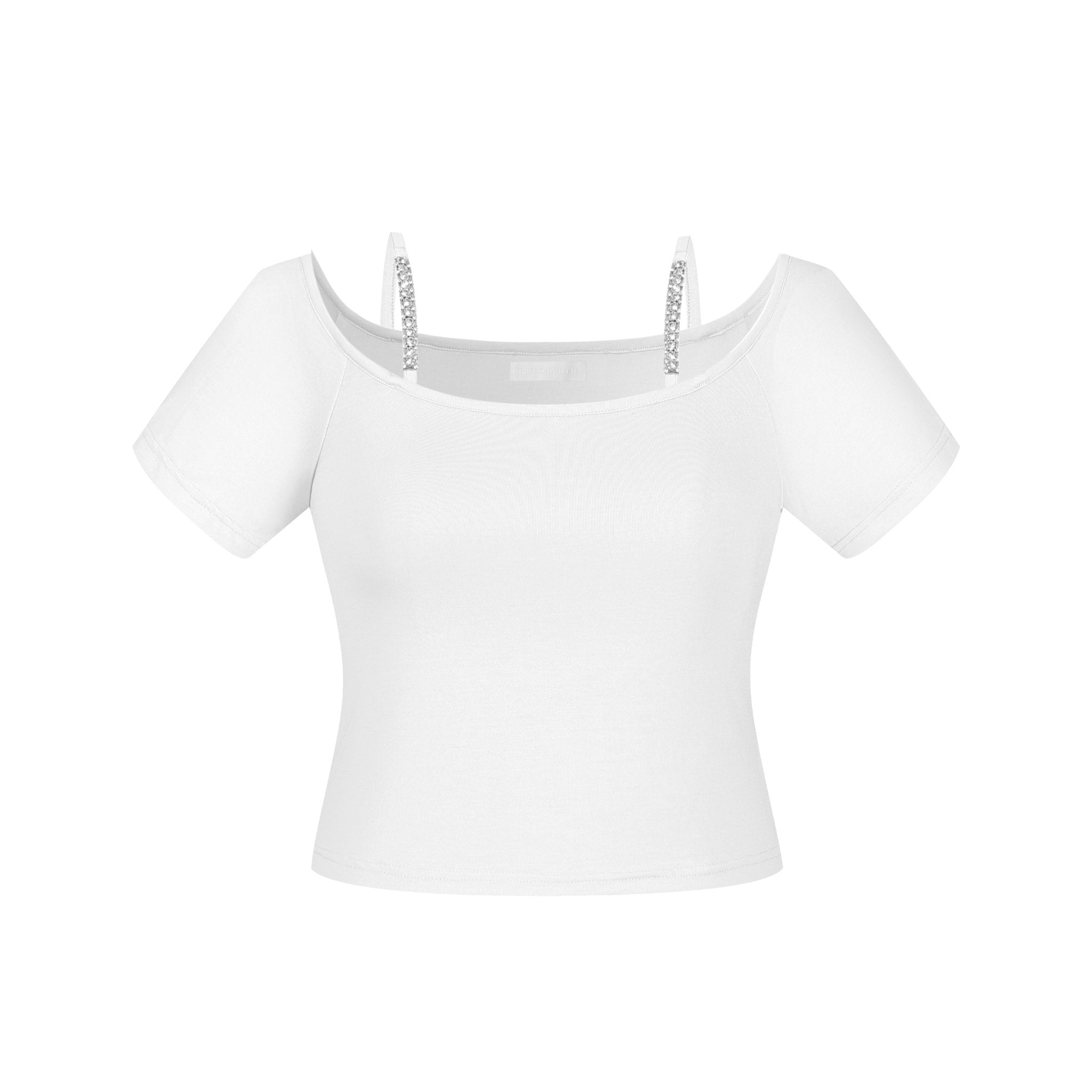 THREE QUARTERS White Drill Chain Strapless Slimming Top Short Sleeve | MADA IN CHINA