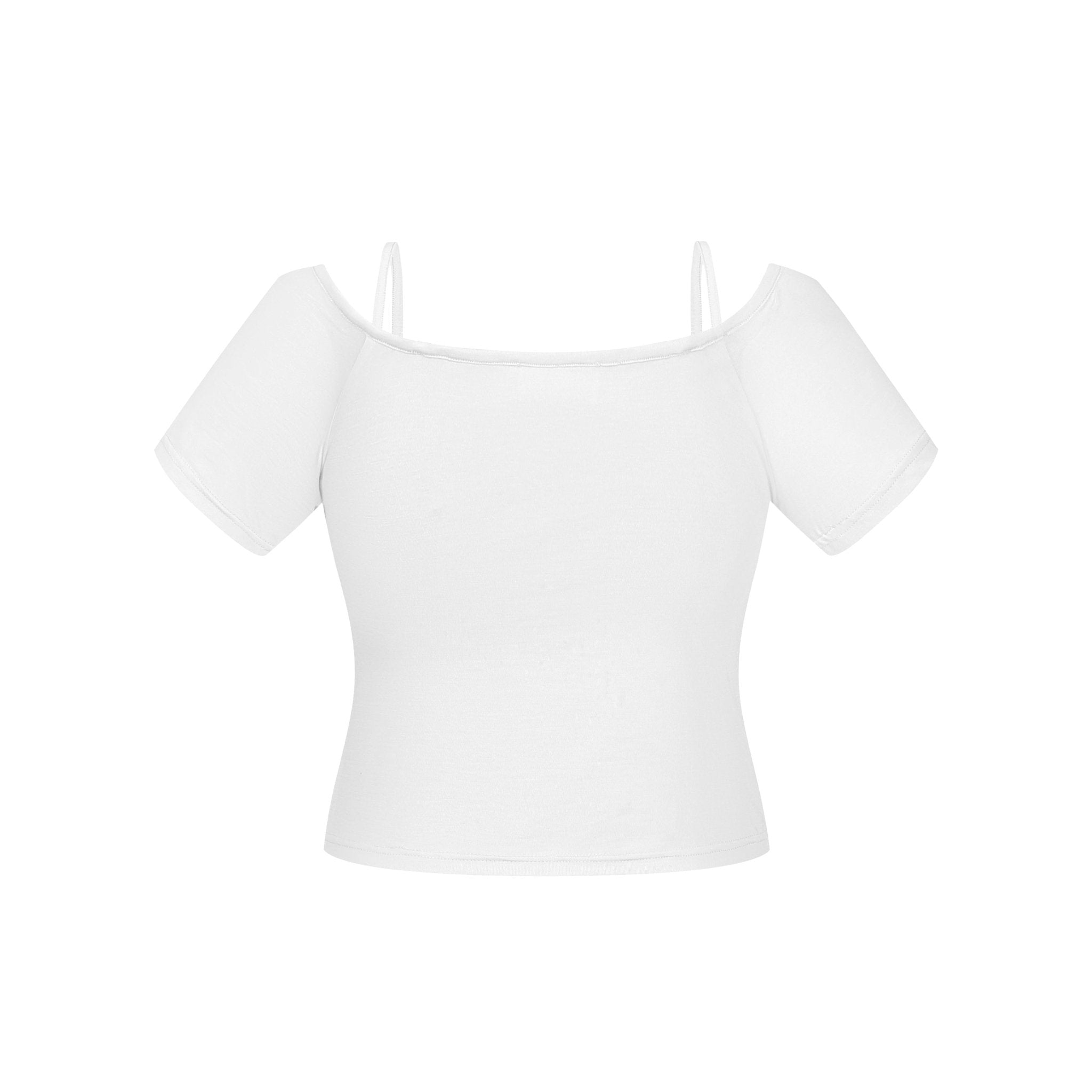 THREE QUARTERS White Drill Chain Strapless Slimming Top Short Sleeve | MADA IN CHINA