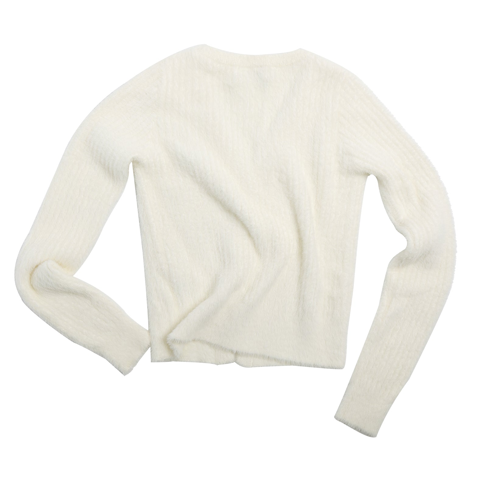 CLIMAX VISION White Faux Mink V - neck Ribbed Knit Cardigan | MADAX