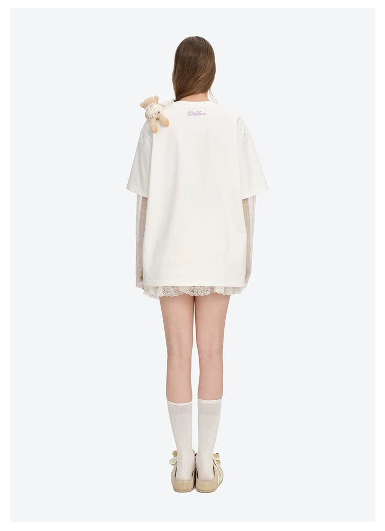 13DE MARZO White Floral Faux Two-Piece Long-Sleeved T-Shirt | MADAX