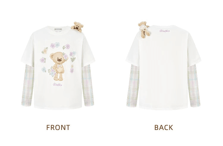 13DE MARZO White Floral Faux Two-Piece Long-Sleeved T-Shirt | MADAX