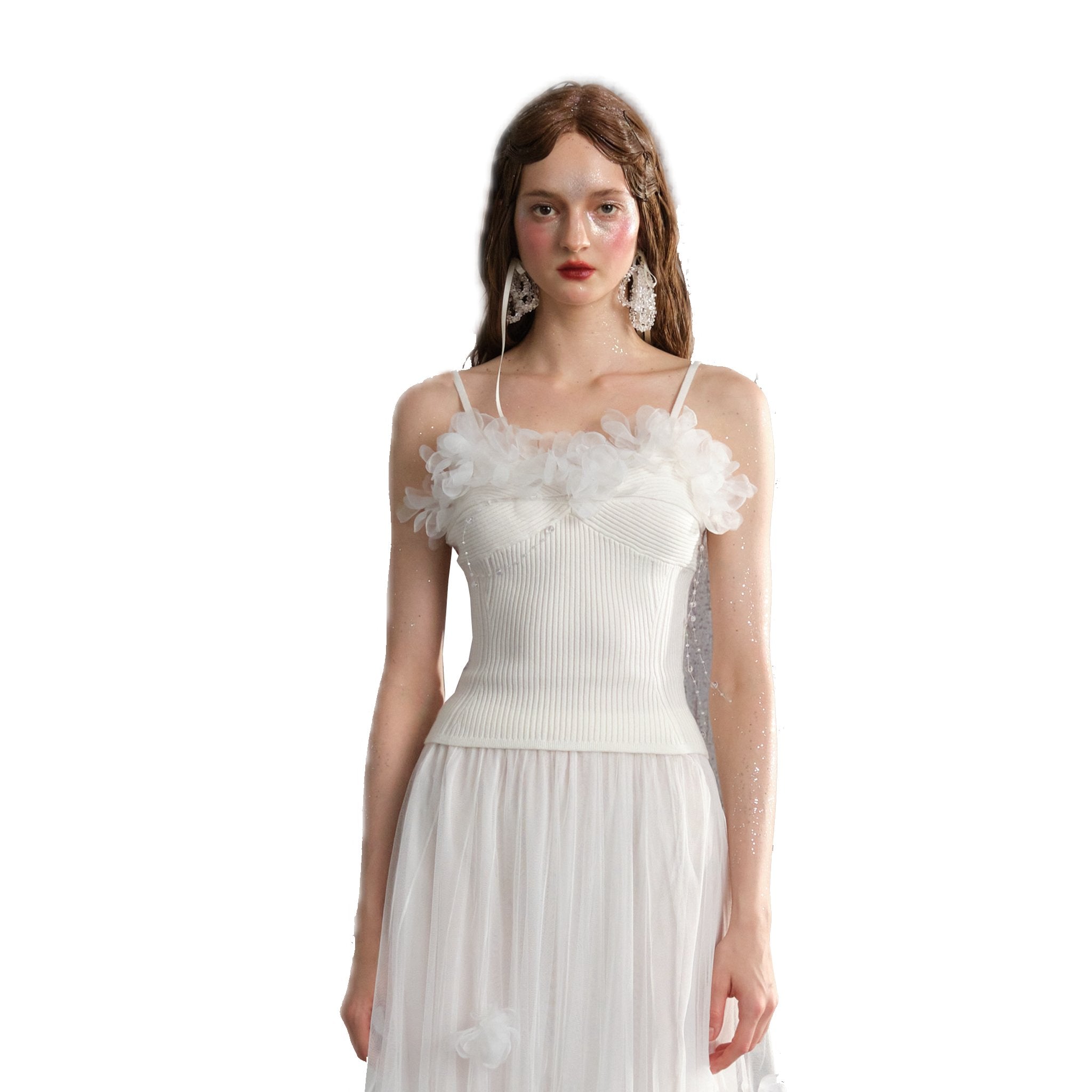 ARTE PURA White Floral Knit Camisole | MADA IN CHINA