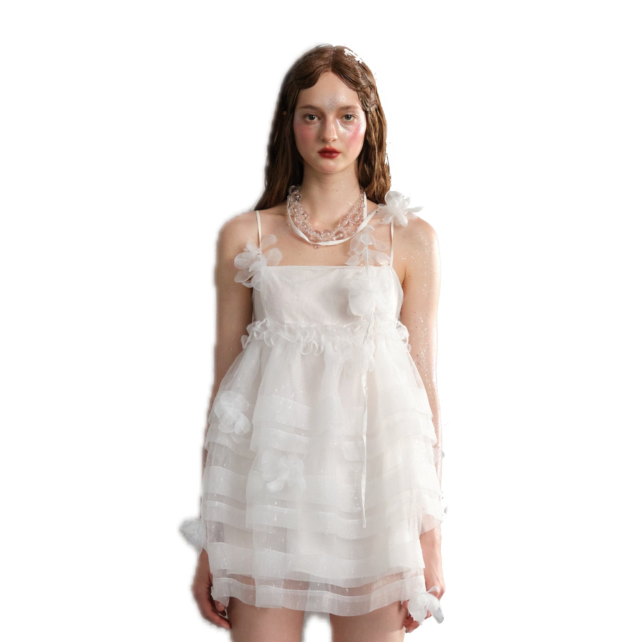 ARTE PURA White Gauze Flower Halter Dress | MADA IN CHINA