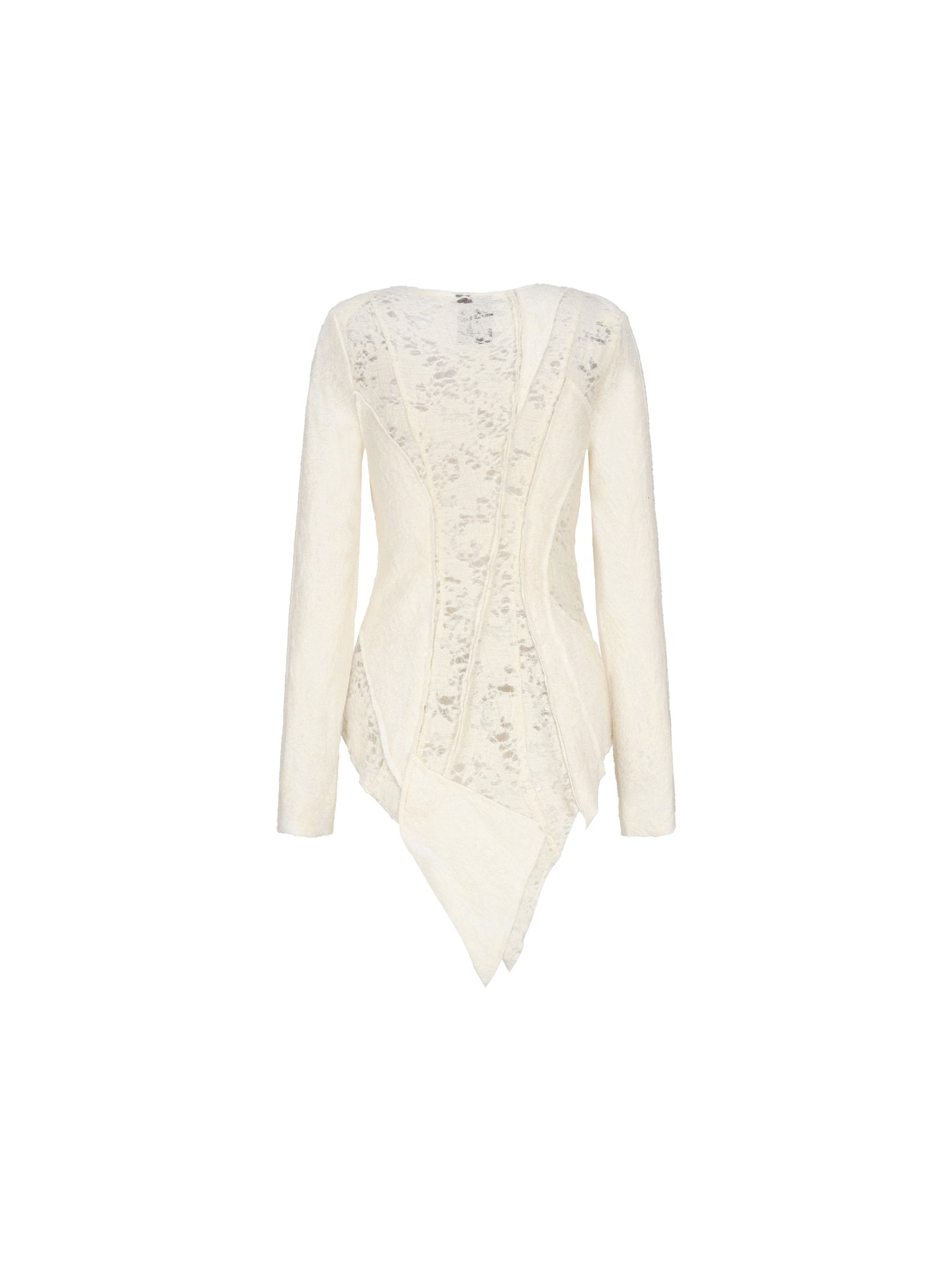 ELYWOOD White Hollow Lace Wool Cardigan | MADAX