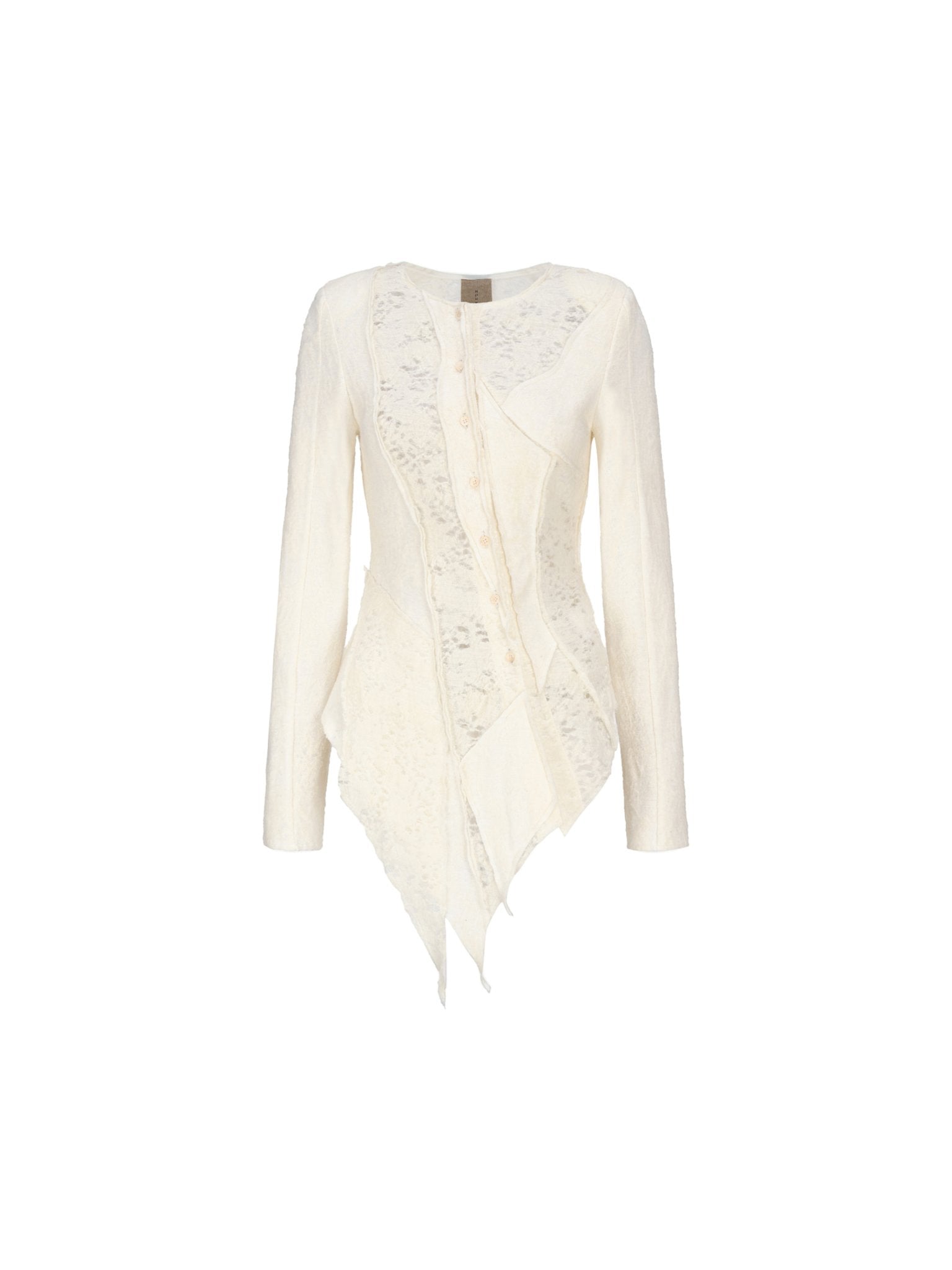 ELYWOOD White Hollow Lace Wool Cardigan | MADAX