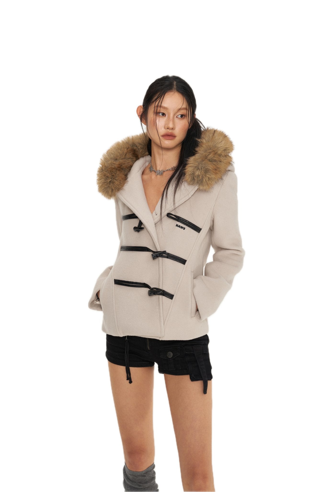 NAWS White Hooded Tweed Duffle Coat | MADAX