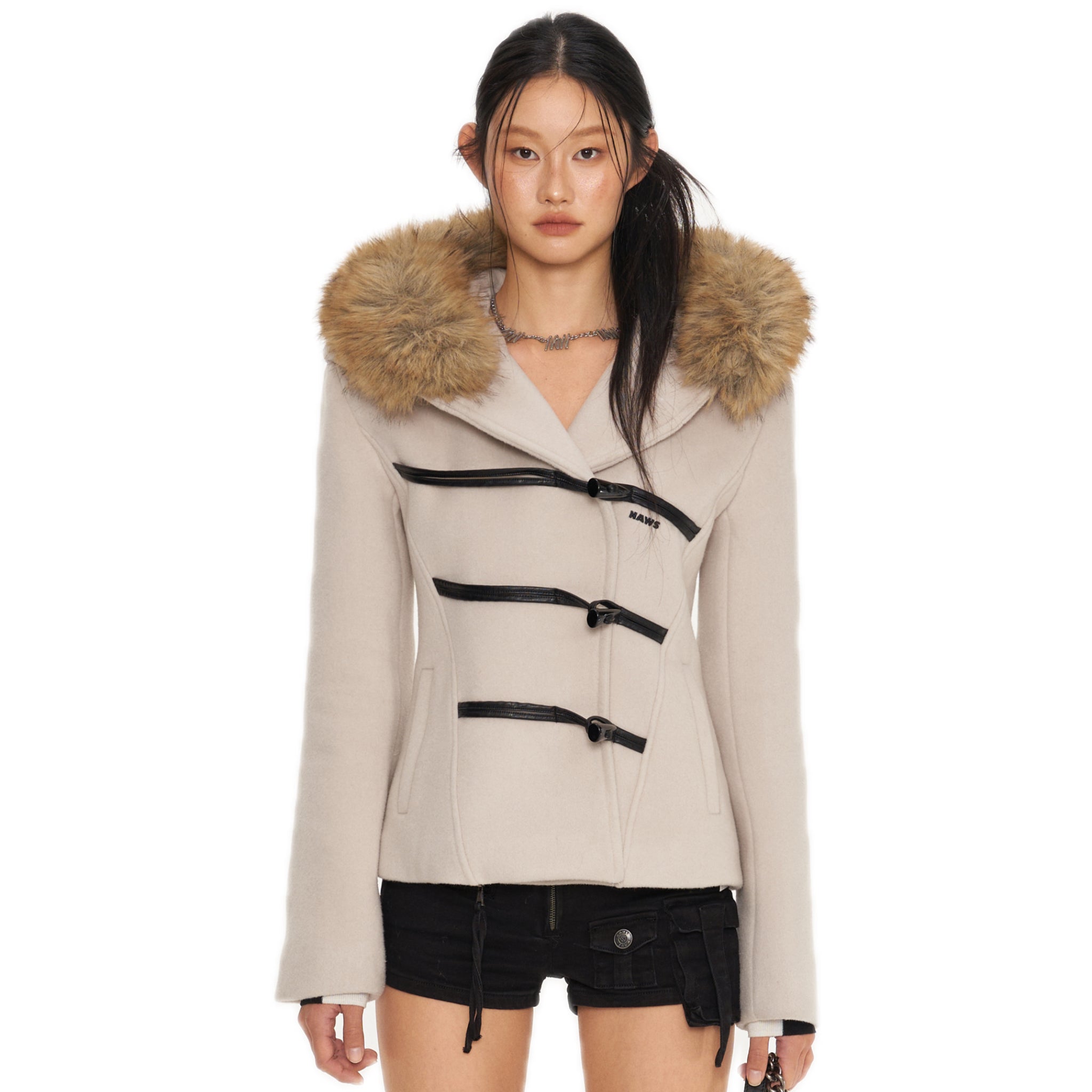 NAWS White Hooded Tweed Duffle Coat | MADAX