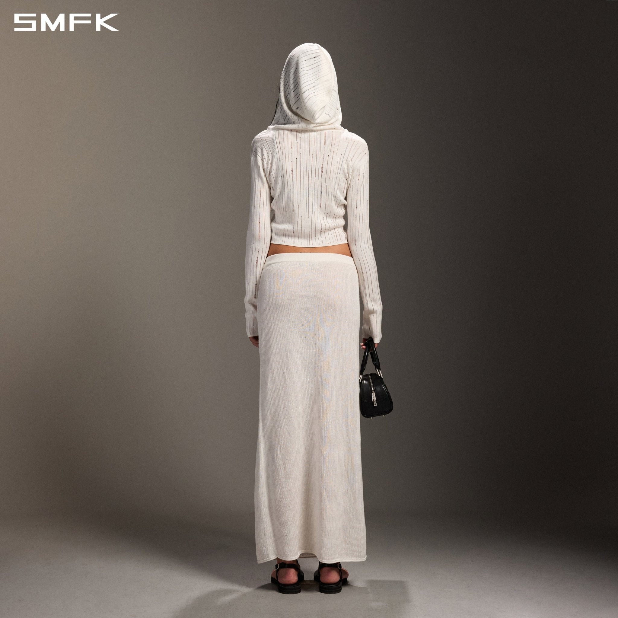 SMFK White Knitted Hooded Cardigan | MADAX