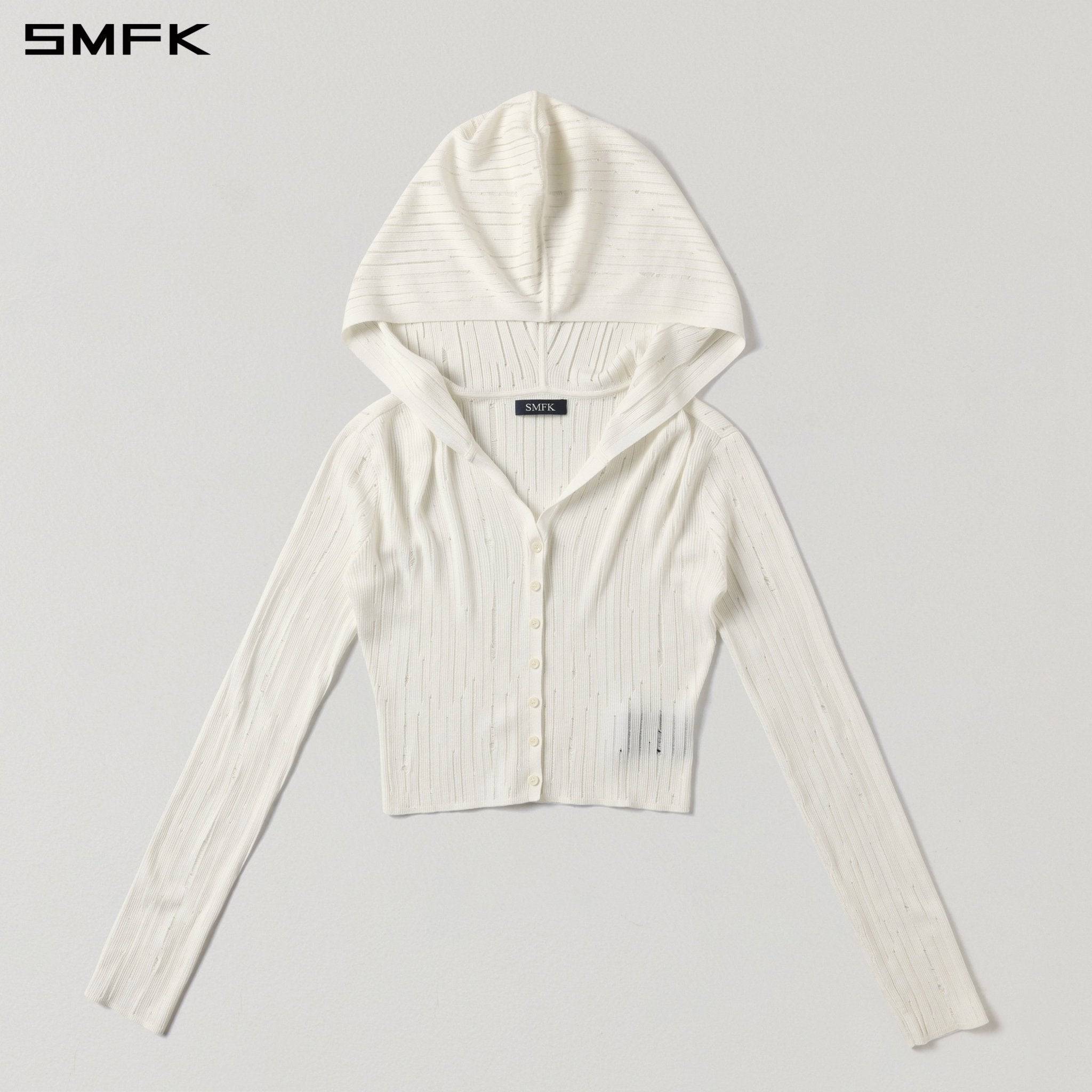 SMFK White Knitted Hooded Cardigan | MADAX