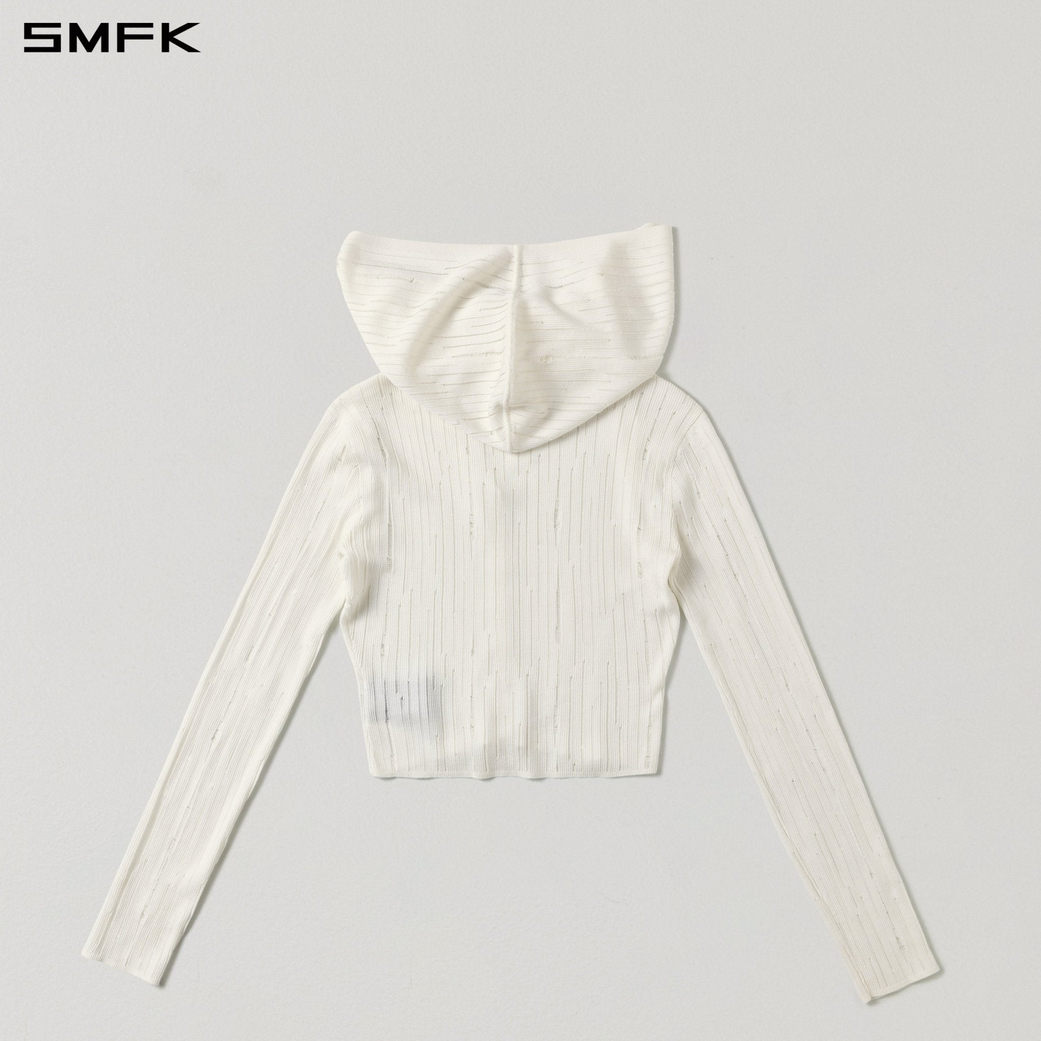 SMFK White Knitted Hooded Cardigan | MADAX