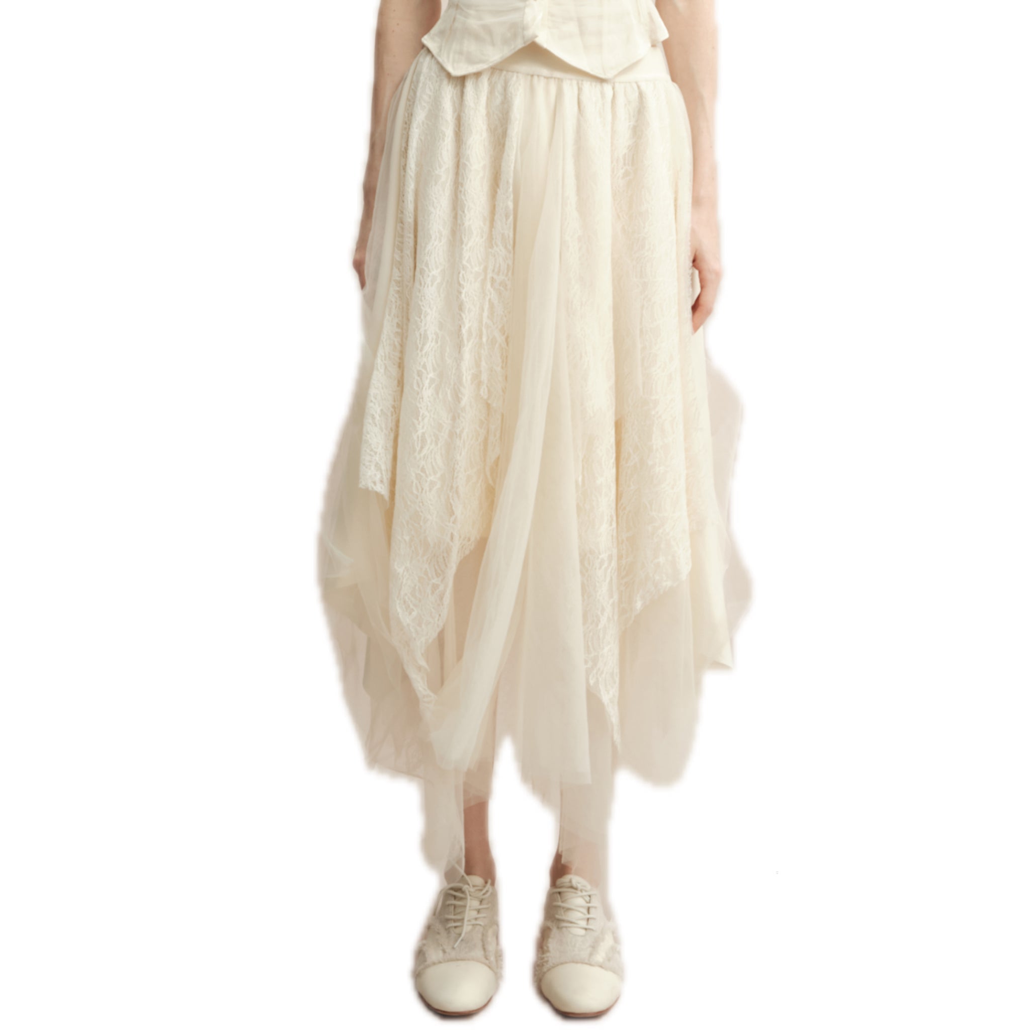 ELYWOOD White Lace Gauze Skirt | MADAX