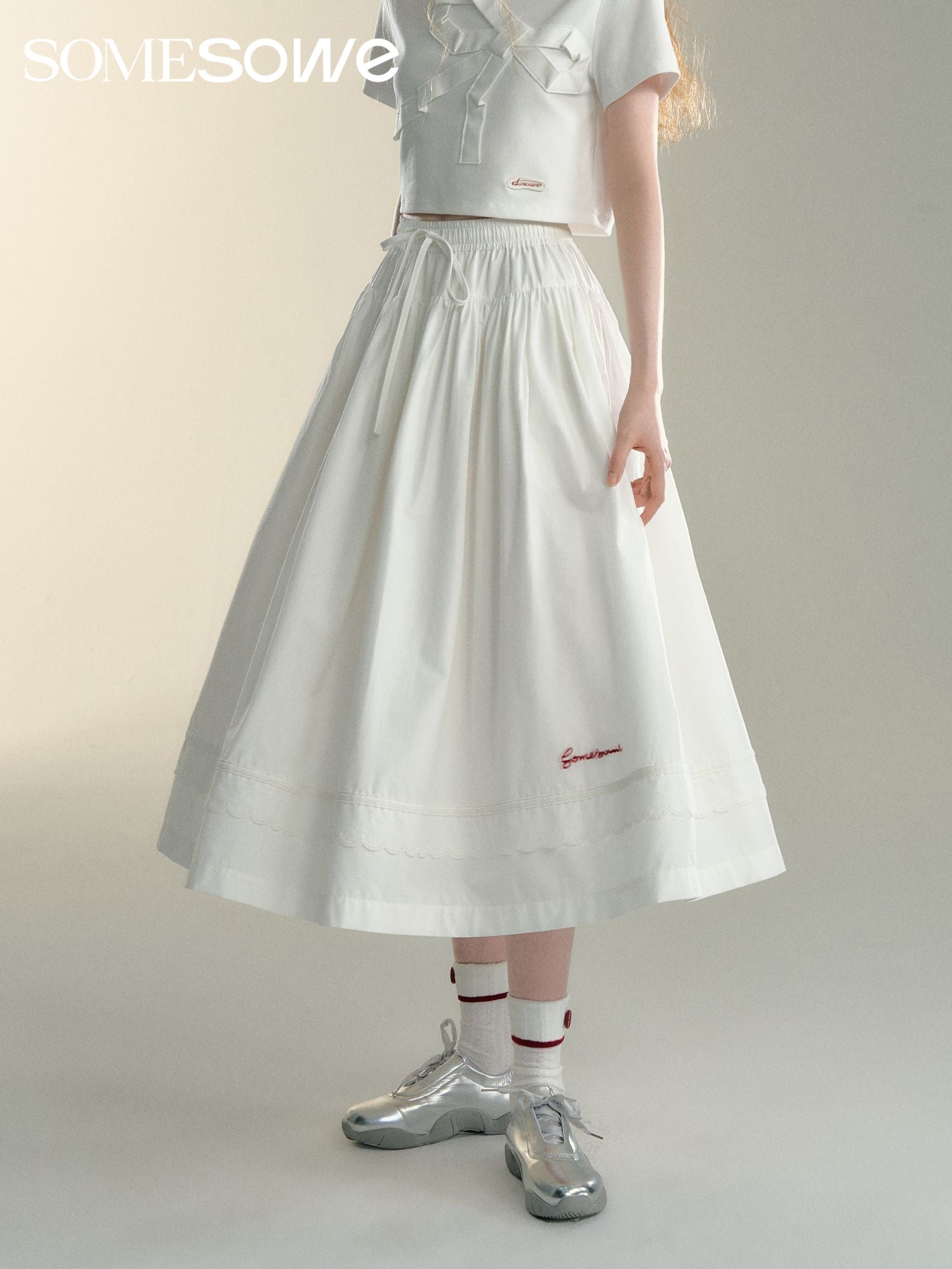 SOMESOWE White Lace Splicing Airy Skirt | MADA IN CHINA