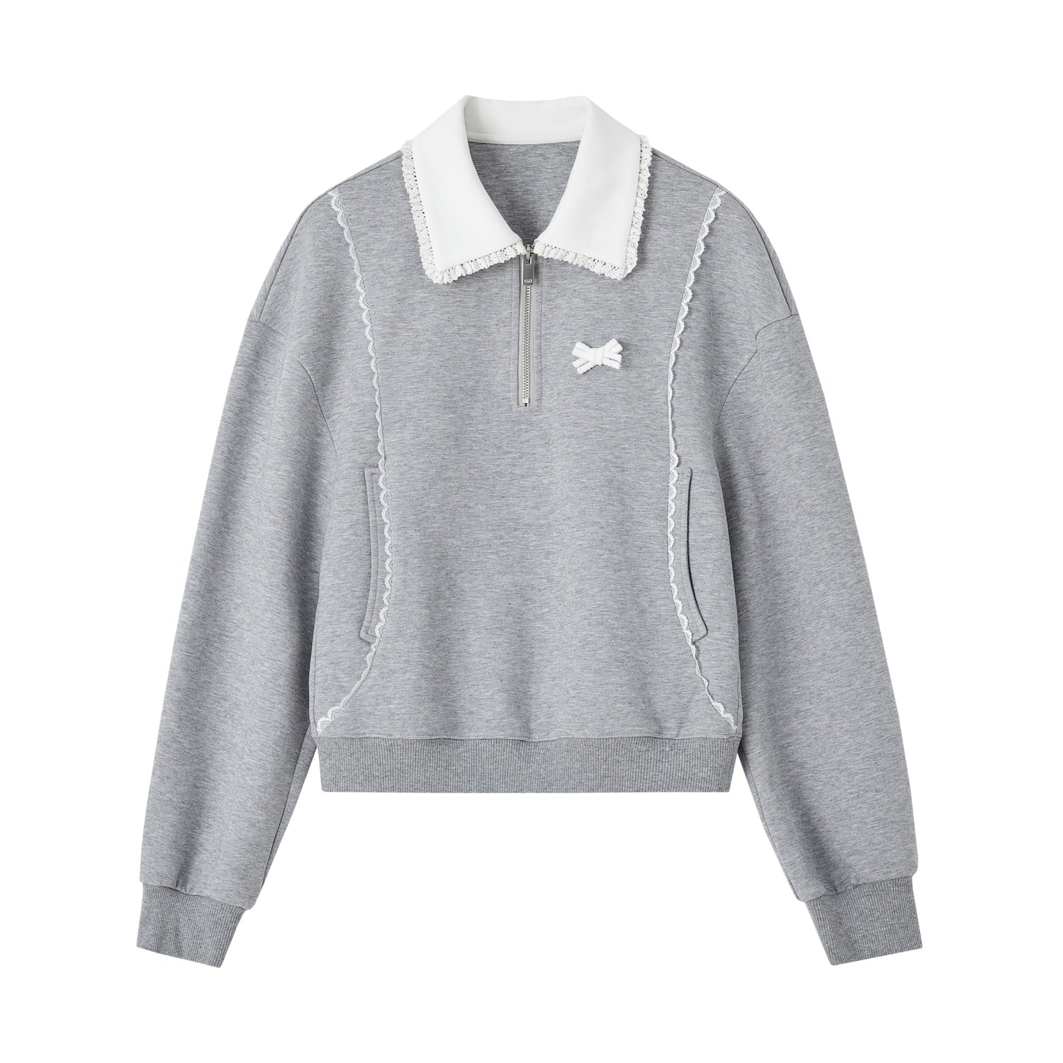 SOMESOWE White Large Square Collar Lace Sweatshirt In Gray | MADAX