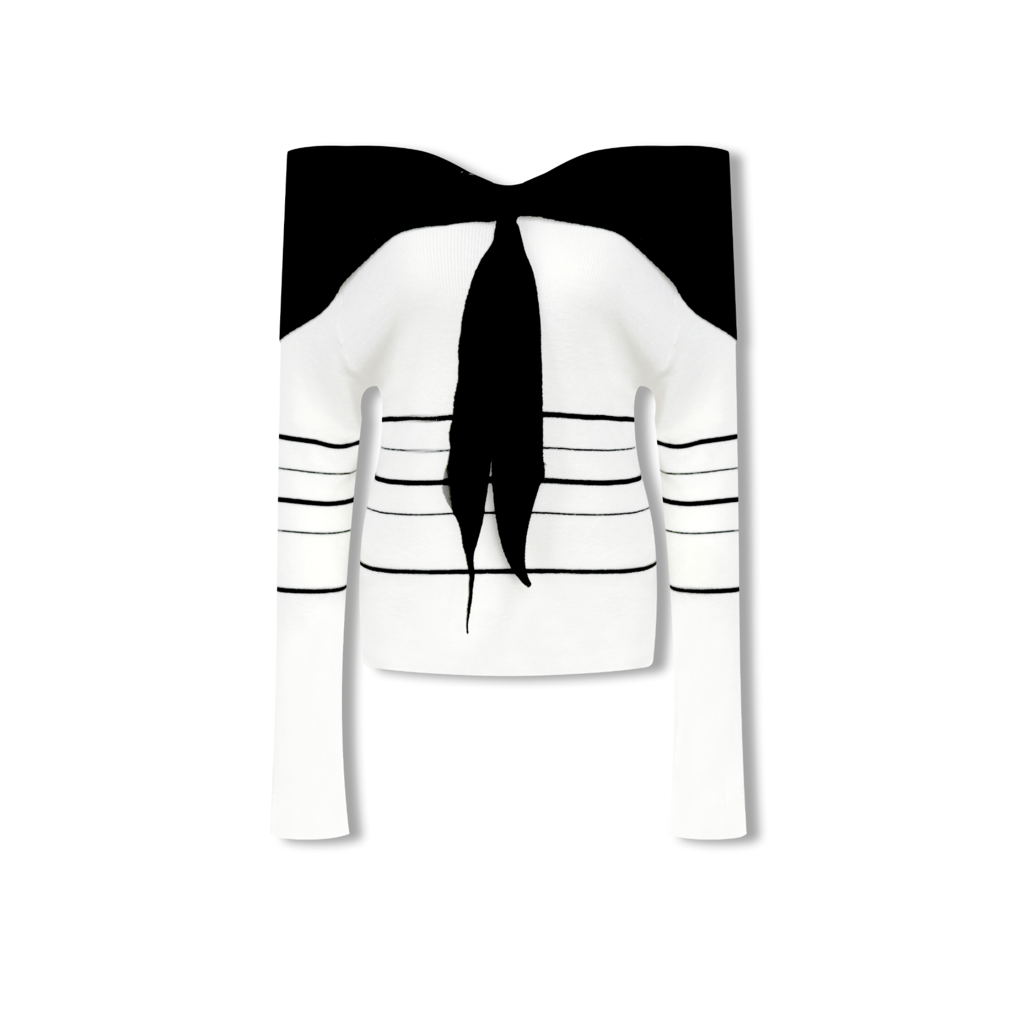 AIMME SPARROW White Off - shoulder Tie - up striped Knitted Long Sleeves | MADAX