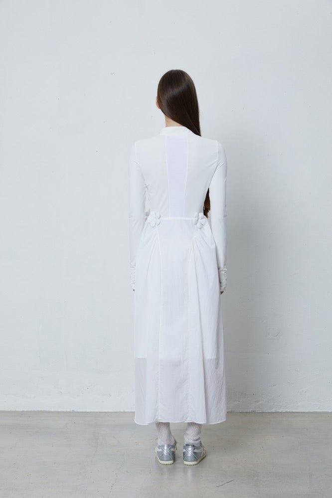 FENGYI TAN White Patchwork Knitted Sun Protection Dress | MADA IN CHINA