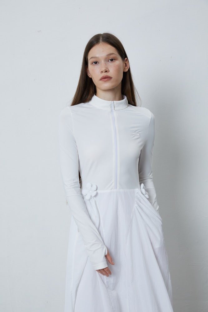 FENGYI TAN White Patchwork Knitted Sun Protection Dress | MADA IN CHINA