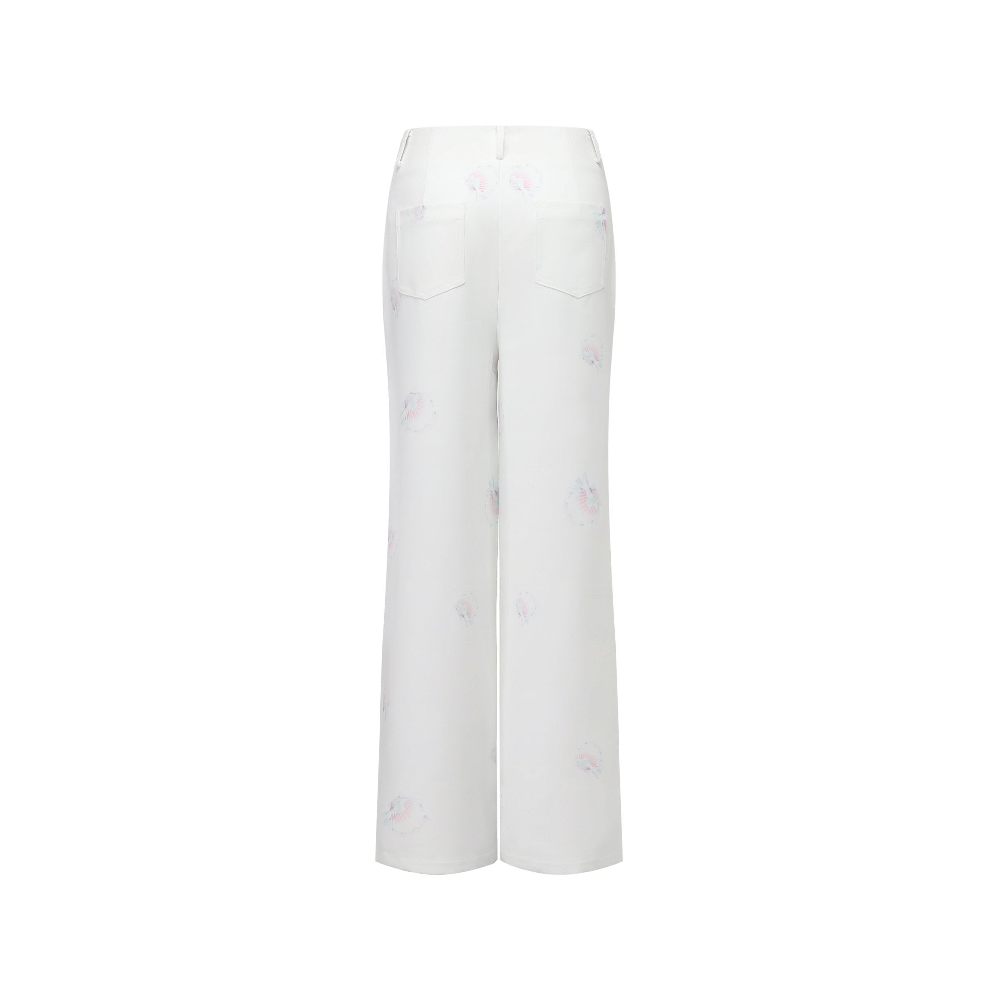 THREE QUARTERS White Pearl Shell Printed Casual Pants | MADA IN CHINA