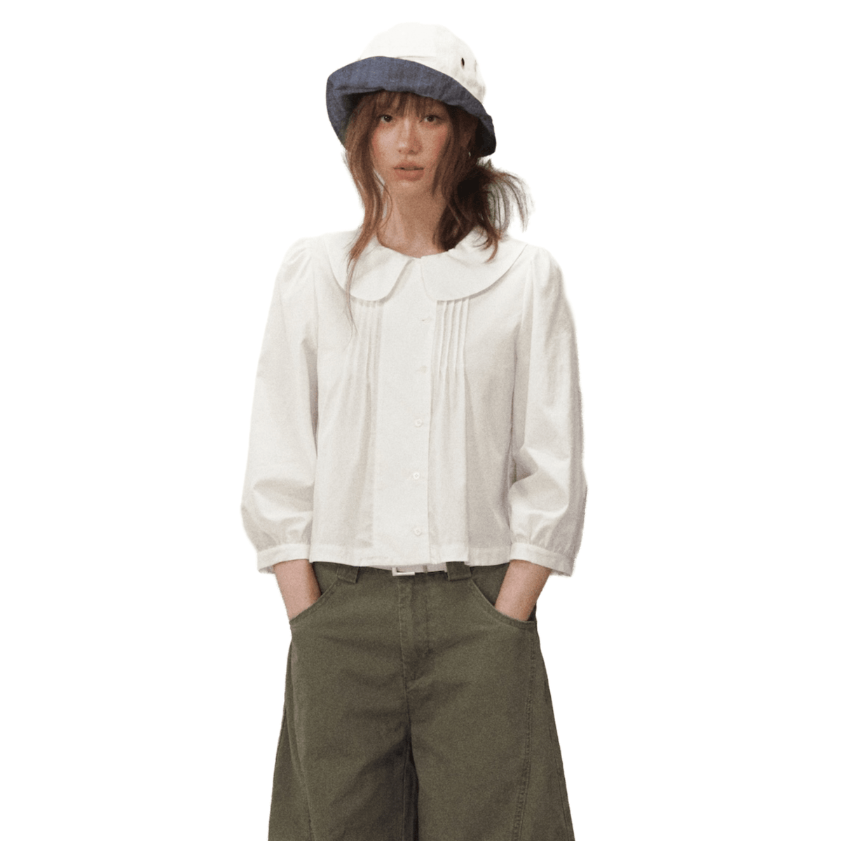 SOMESOWE White Peter Pan Collar Three-Quarter Sleeve Shirt | MADAX