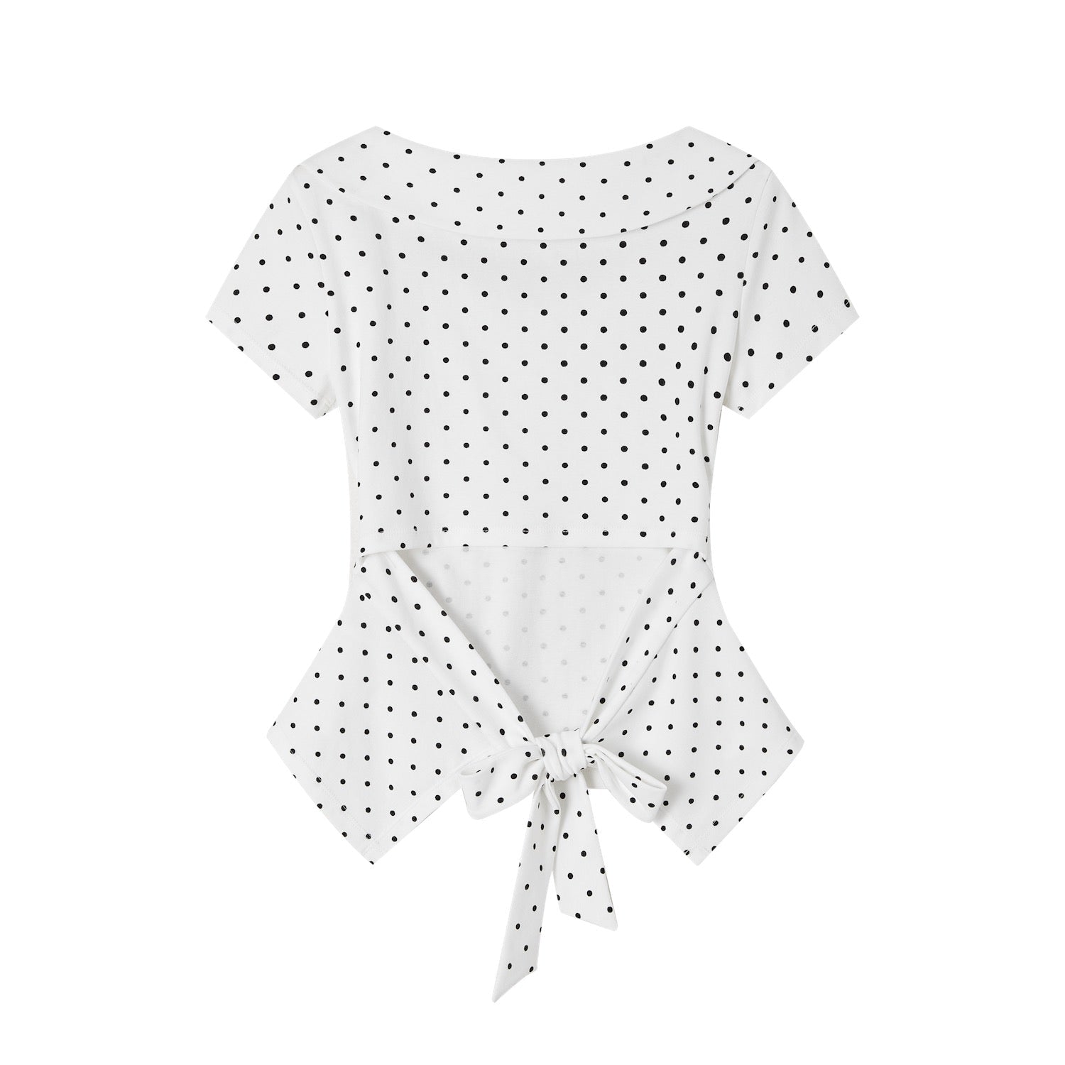 SOMESOWE White Polka Dot Peter Pan Collar Tie-Back T-Shirt | MADAX