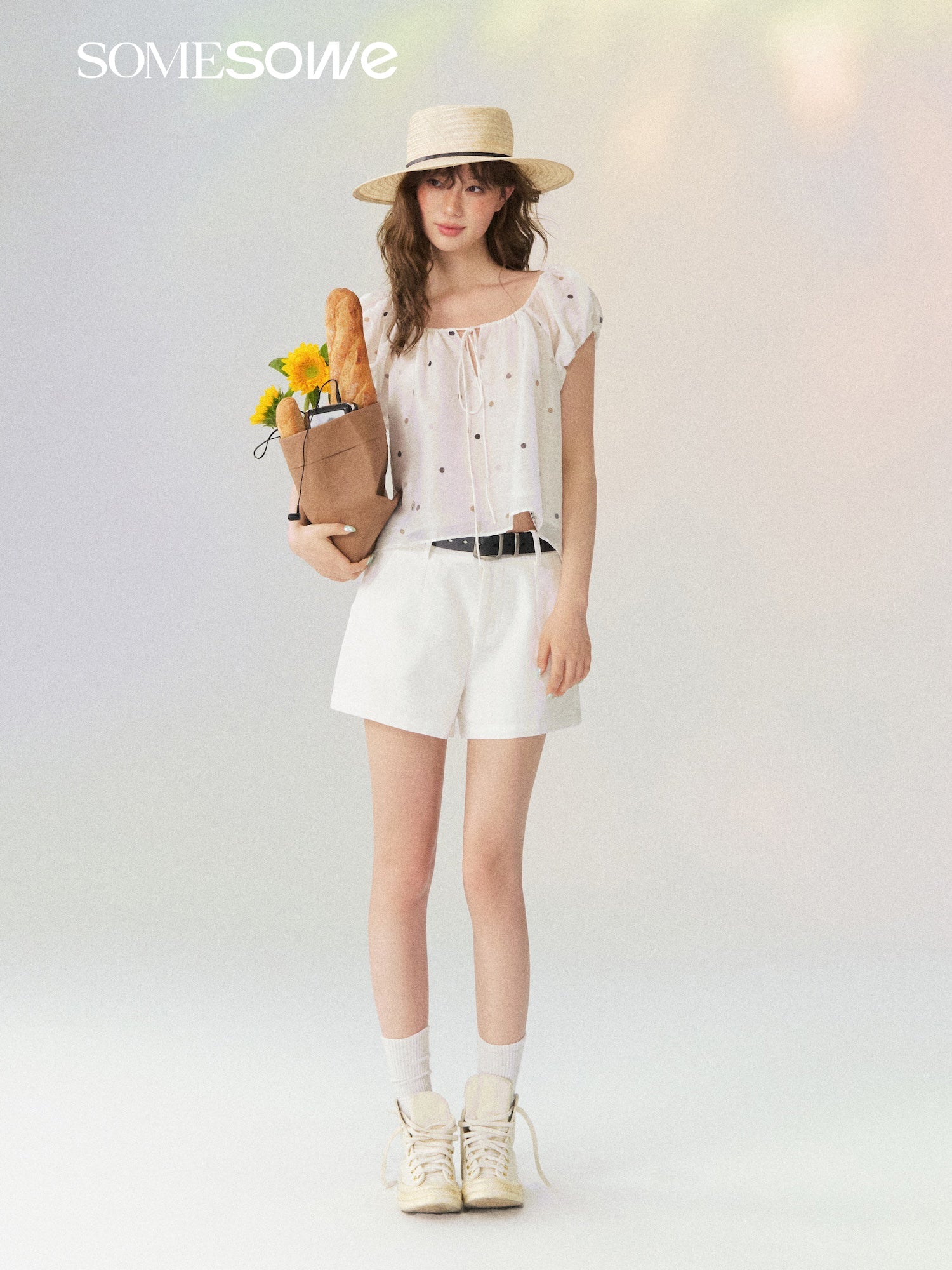 SOMESOWE White Polka Dot Puff Sleeve Top | MADAX