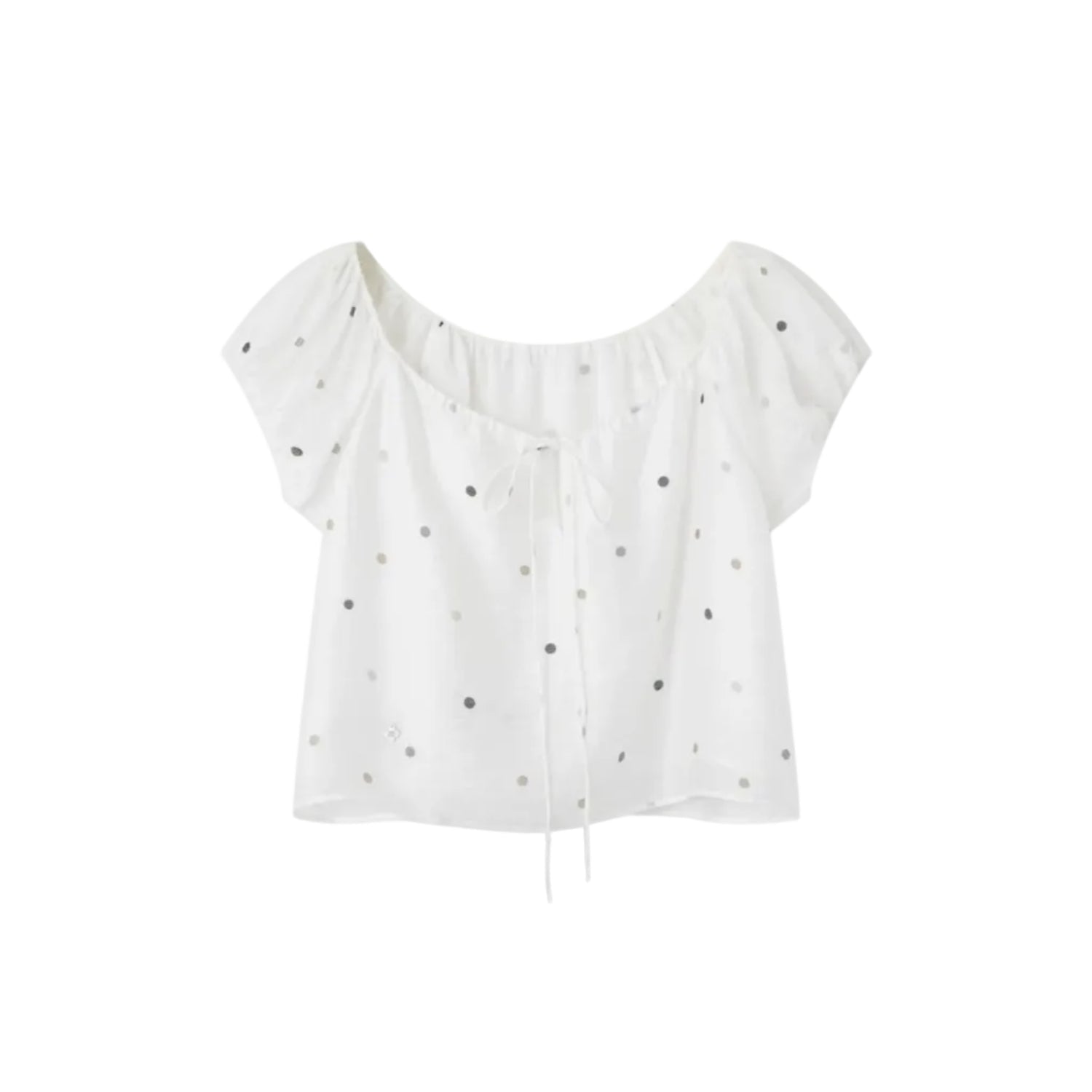 SOMESOWE White Polka Dot Puff Sleeve Top | MADAX