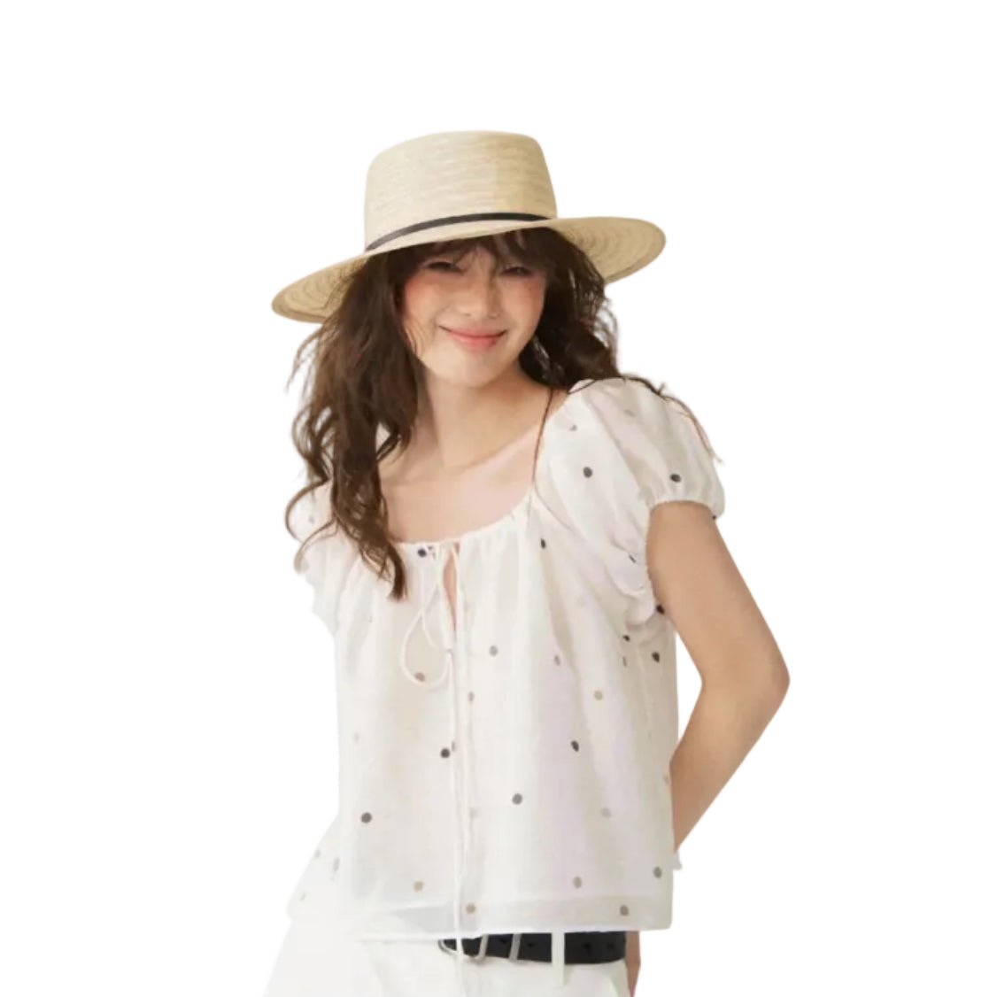 SOMESOWE White Polka Dot Puff Sleeve Top | MADAX