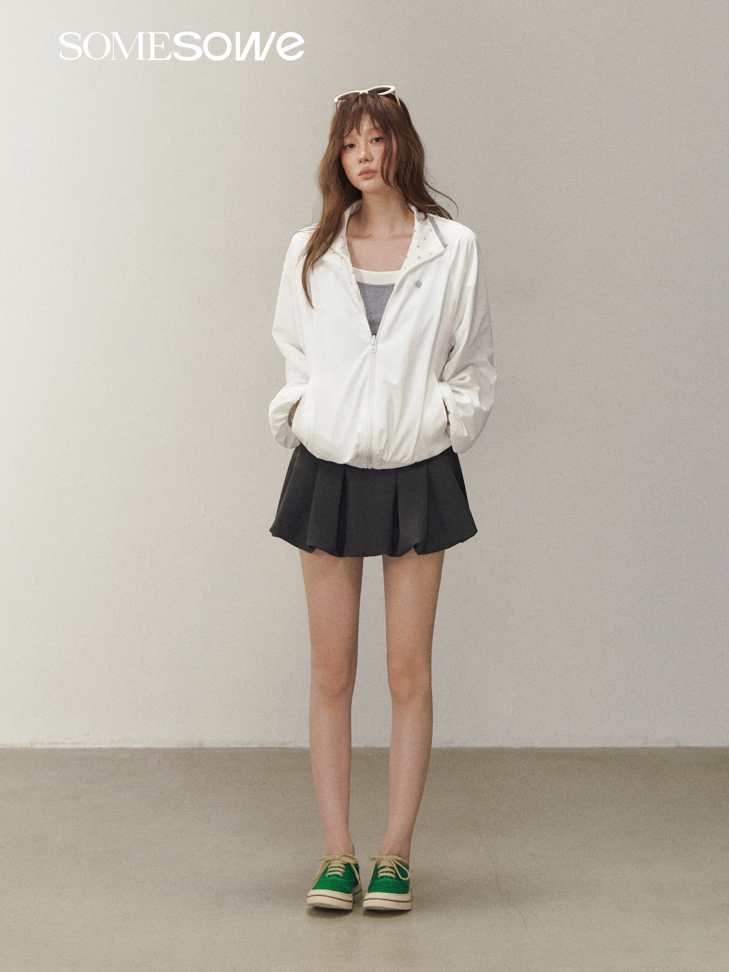 SOMESOWE White Polka Dot Reversible Stand-Collar Jacket | MADAX