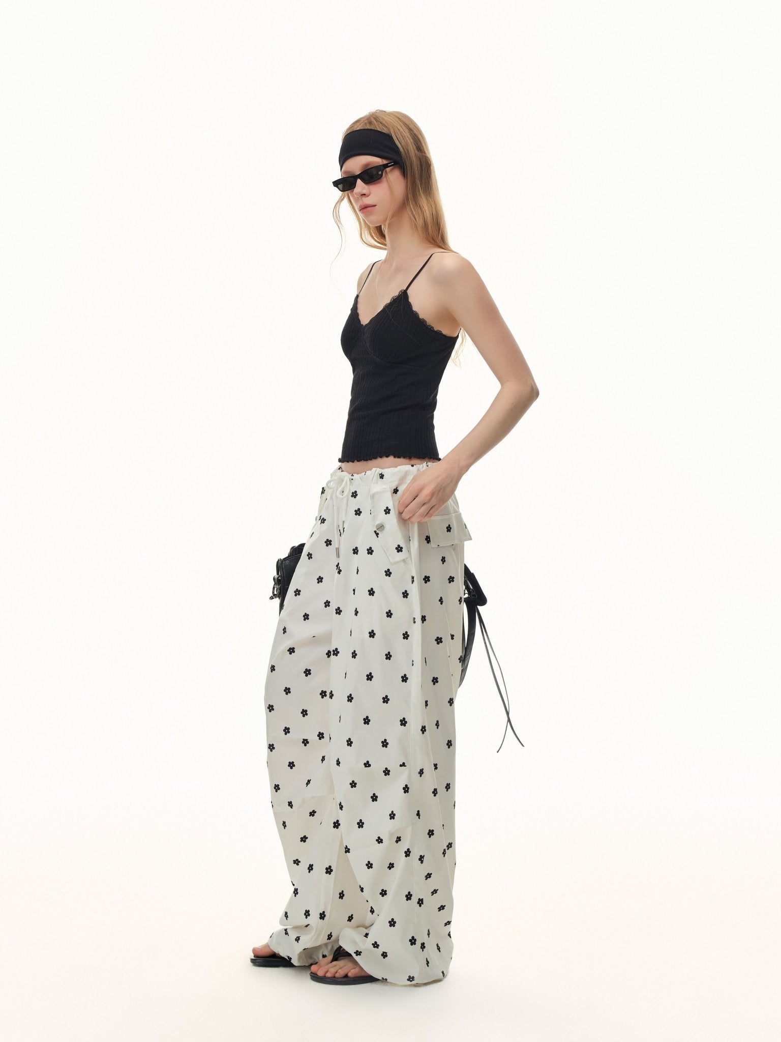 CLIMAX VISION White Printed Double Pleated Drawstring Airy Trousers | MADAX