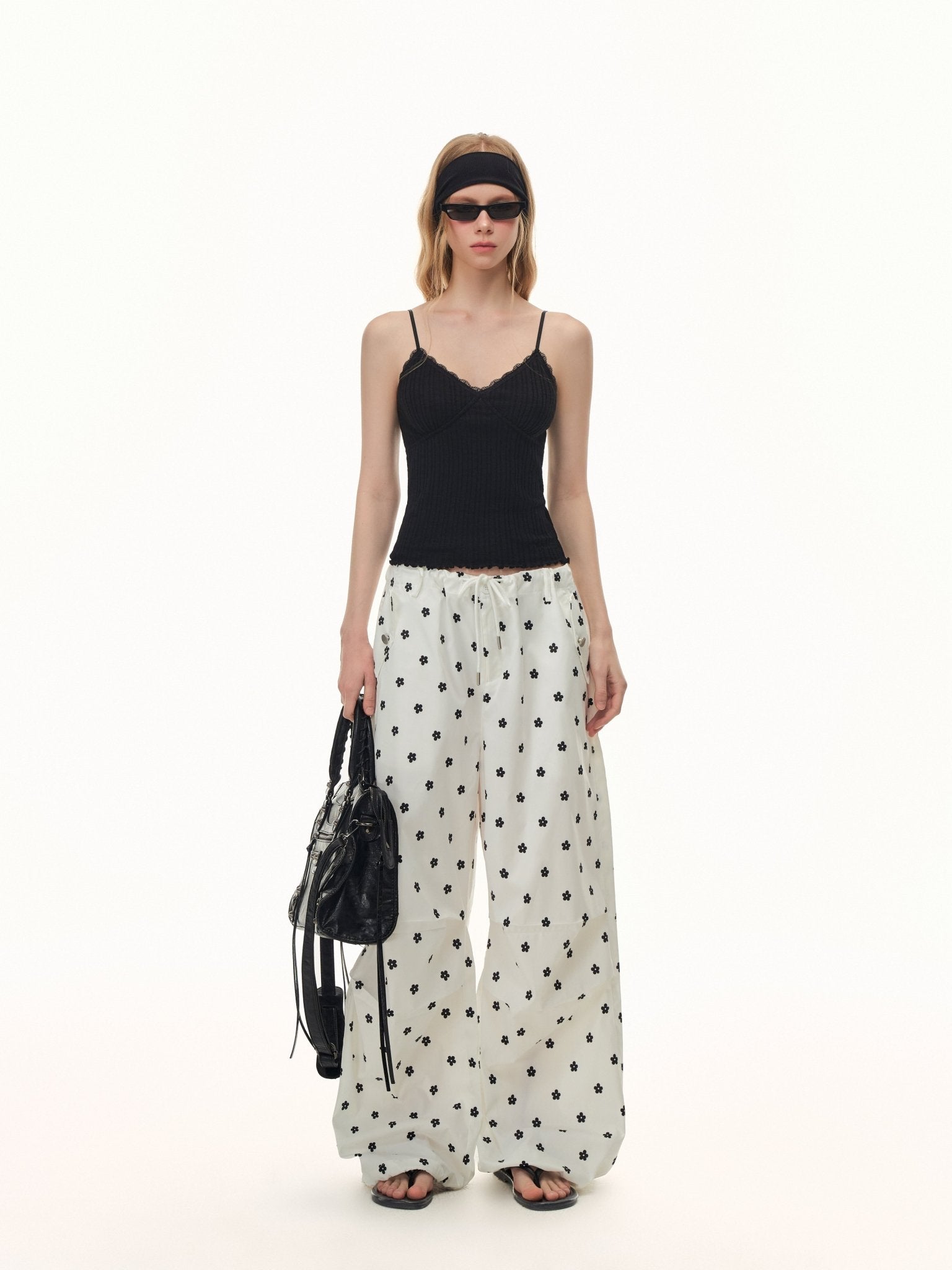 CLIMAX VISION White Printed Double Pleated Drawstring Airy Trousers | MADAX