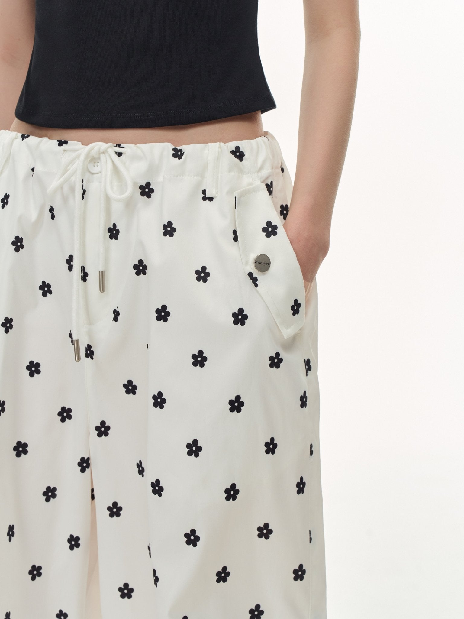 CLIMAX VISION White Printed Double Pleated Drawstring Airy Trousers | MADAX