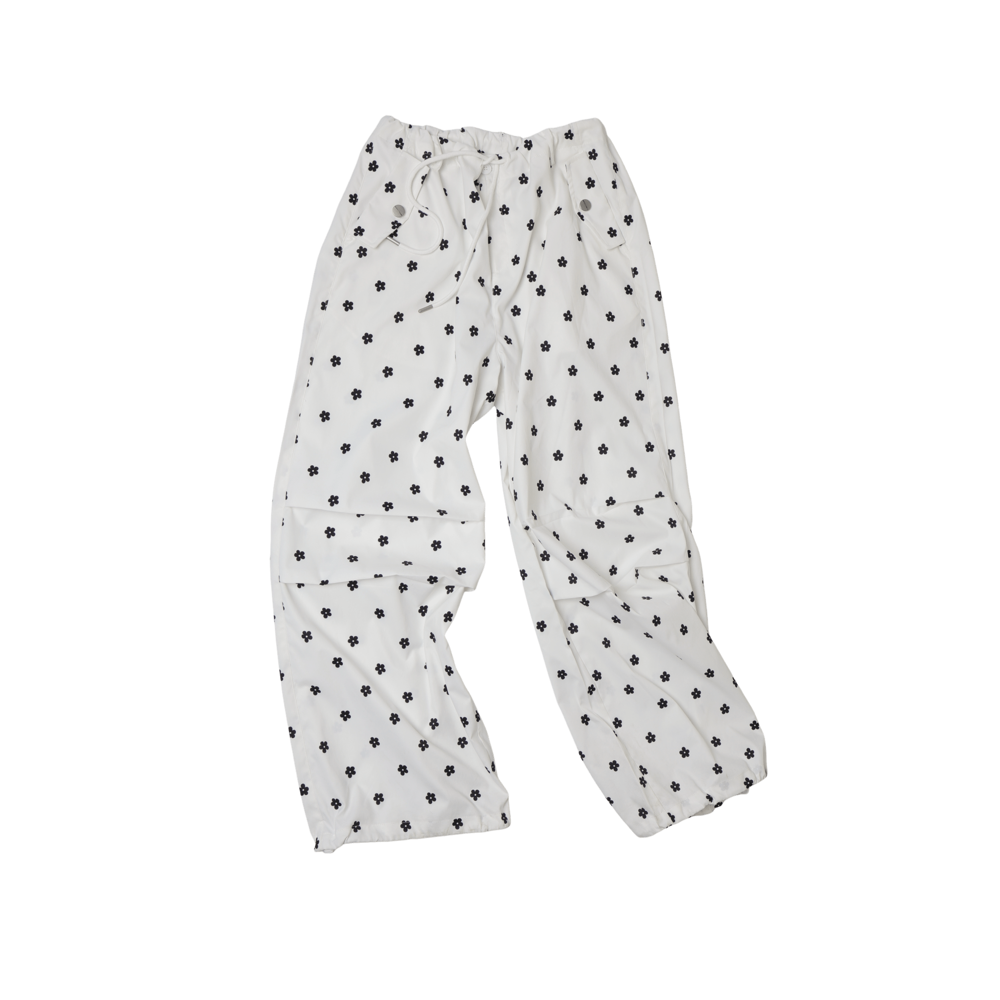 CLIMAX VISION White Printed Double Pleated Drawstring Airy Trousers | MADAX