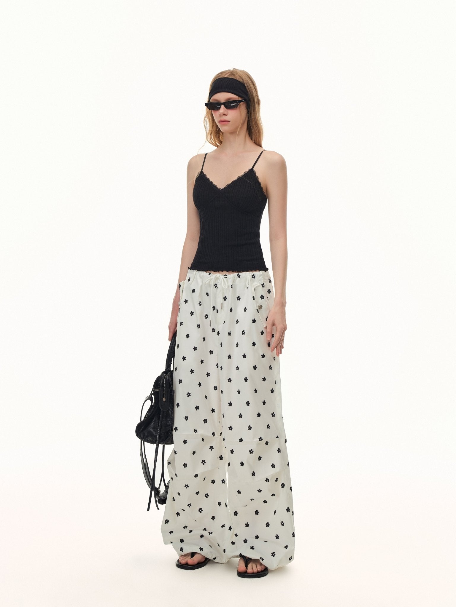CLIMAX VISION White Printed Double Pleated Drawstring Airy Trousers | MADAX