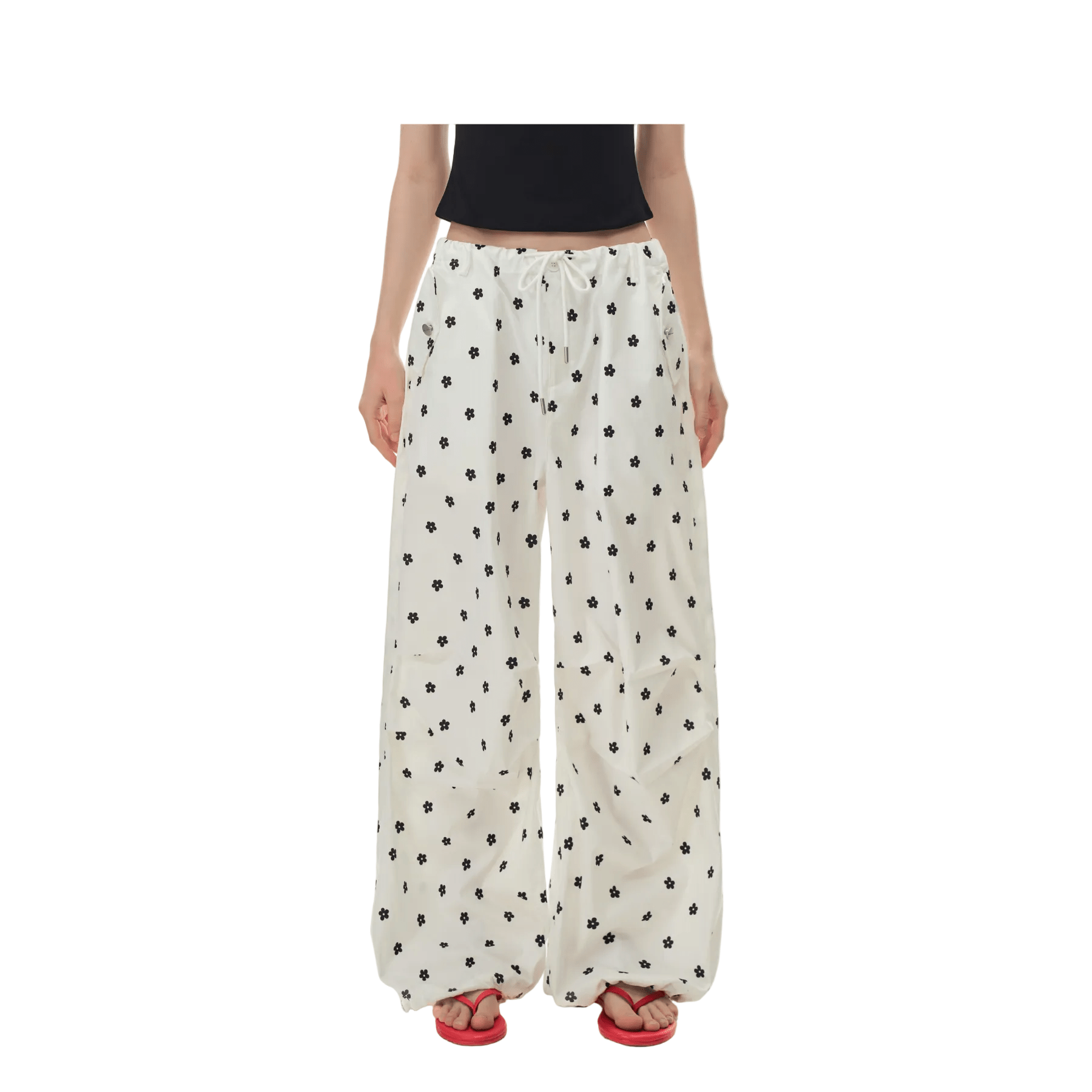 CLIMAX VISION White Printed Double Pleated Drawstring Airy Trousers | MADAX