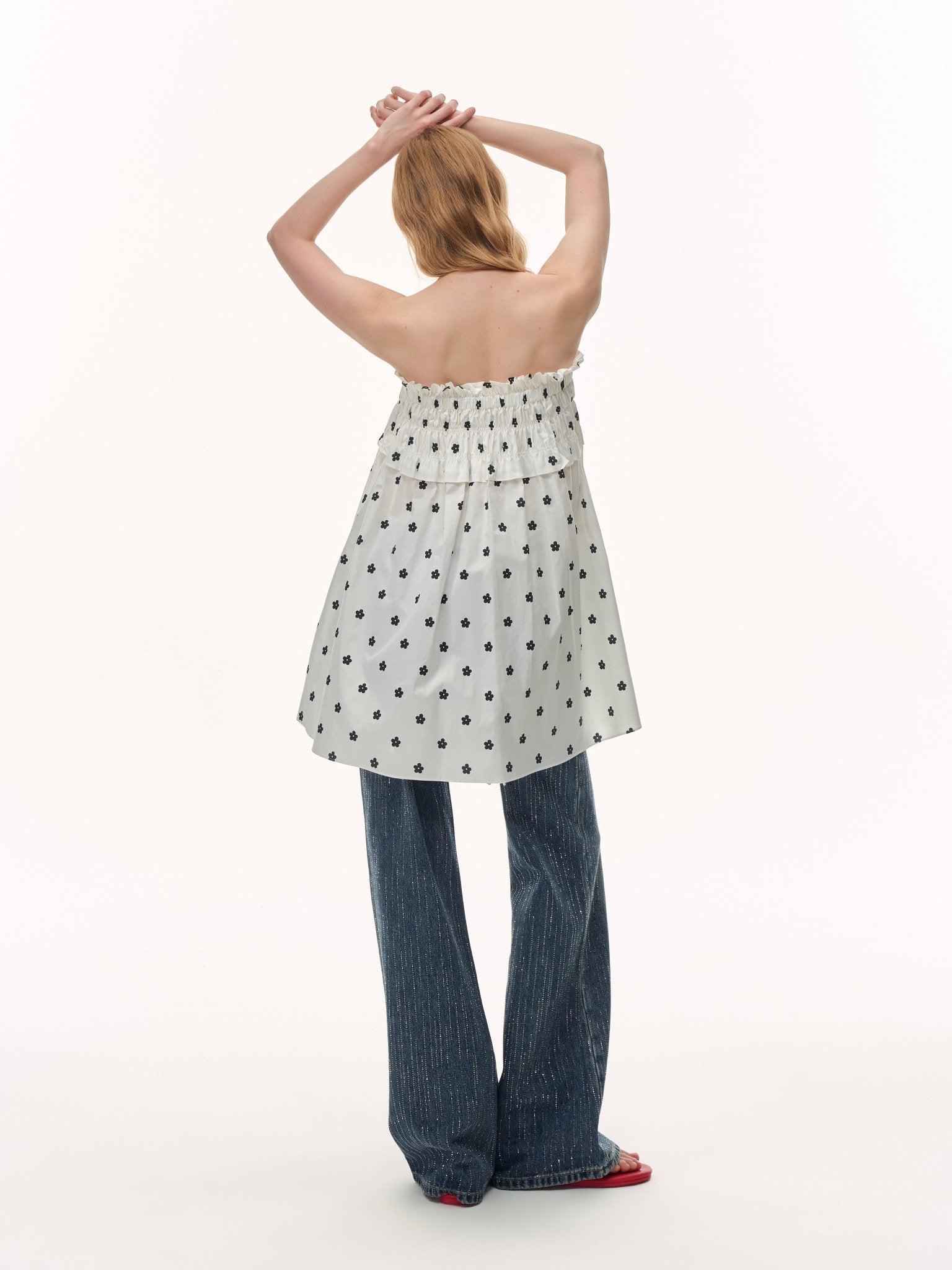 CLIMAX VISION White Printed Two - Way Drawstring Strapless Dress/Skirt | MADAX