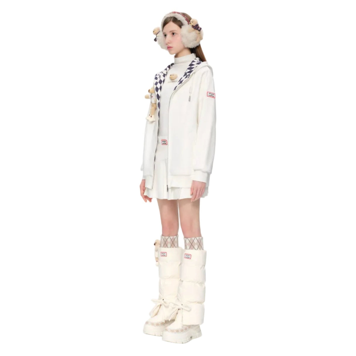 13DE MARZO White Puff-patterned Lace-up Snow Boots | MADAX