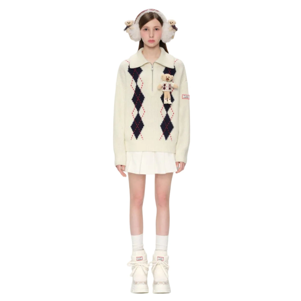 13DE MARZO White Puff-patterned Lace-up Snow Boots | MADAX