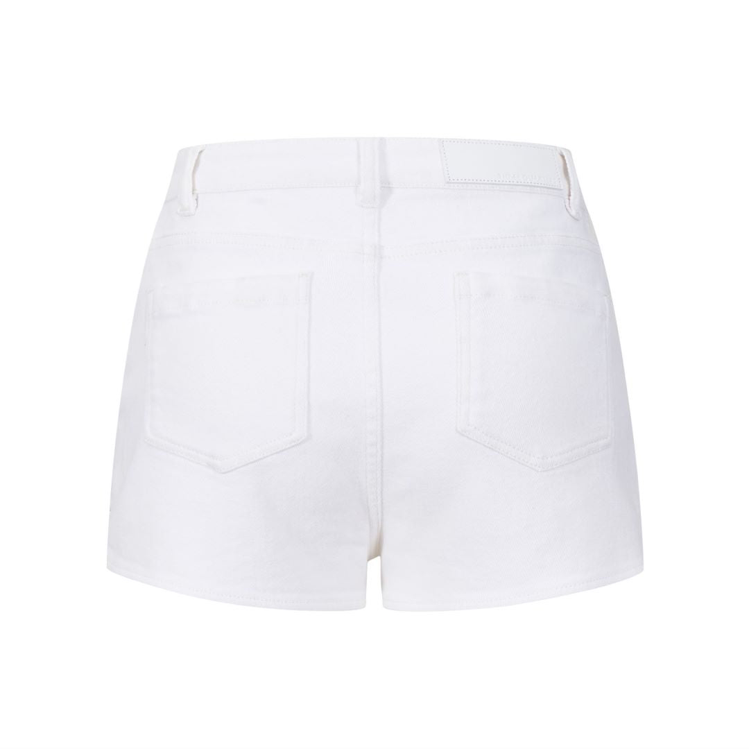 THREE QUARTERS White Rhinestone Denim Shorts | MADA IN CHINA