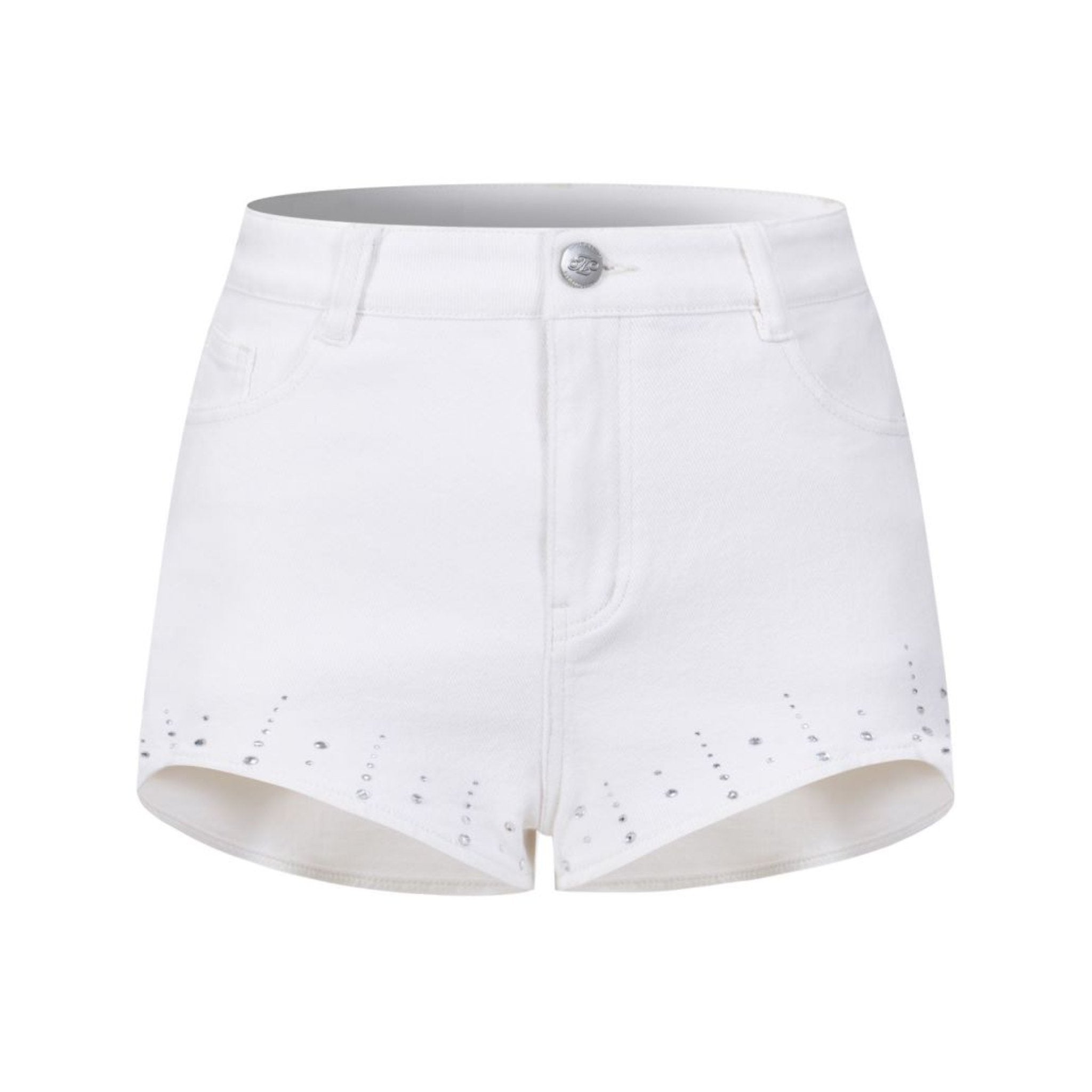 THREE QUARTERS White Rhinestone Denim Shorts | MADA IN CHINA